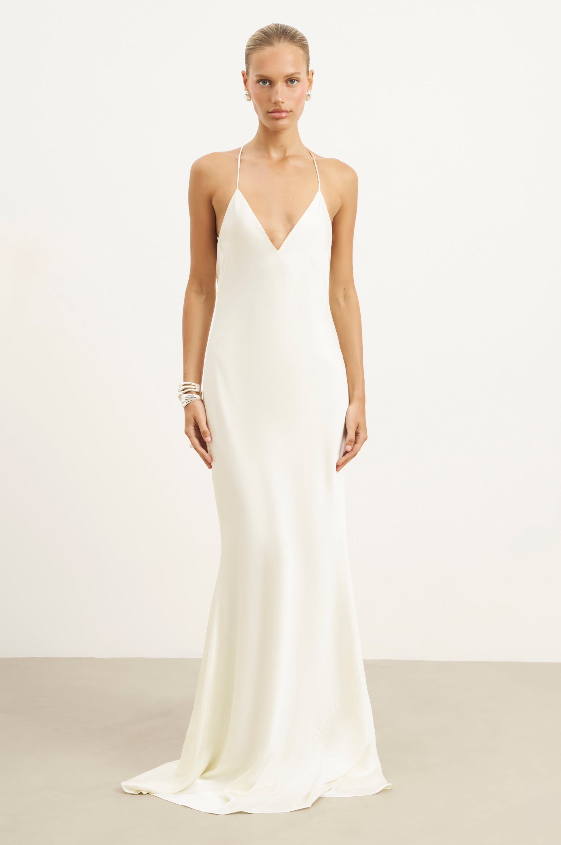 Satin Slinky Cowl Back Gown - Ivory | BOA Satin Slinky Cowl Back Gown - Ivory | BOA