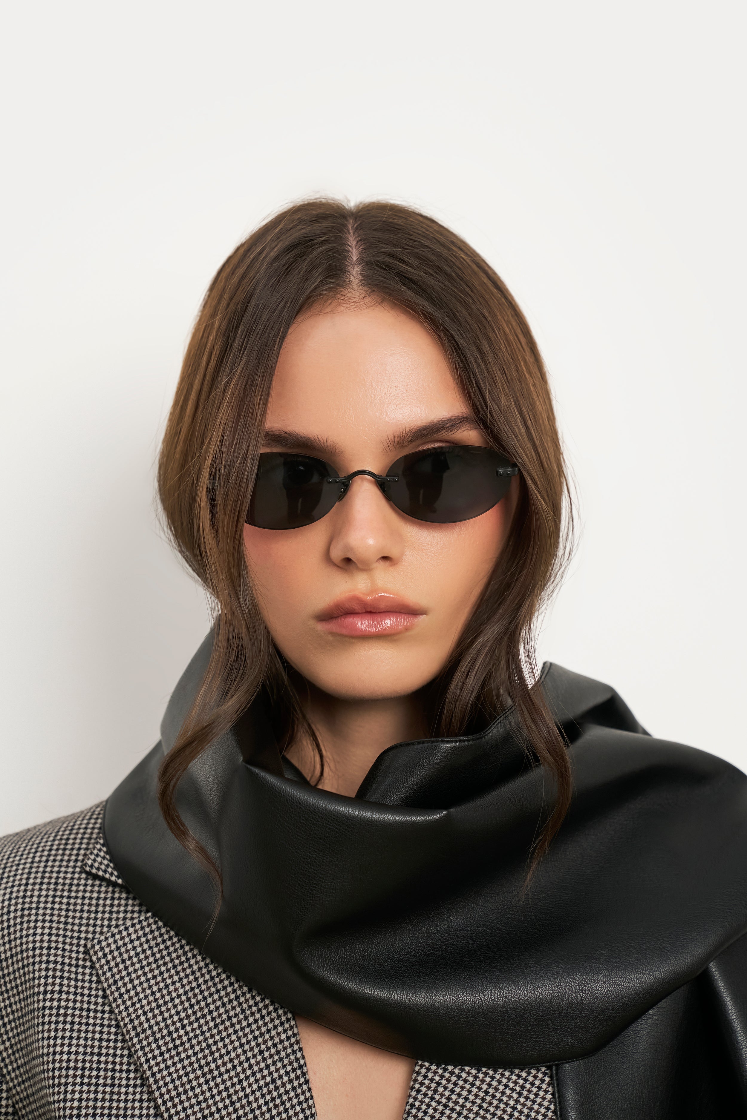 Leather Longline Scarf - Black