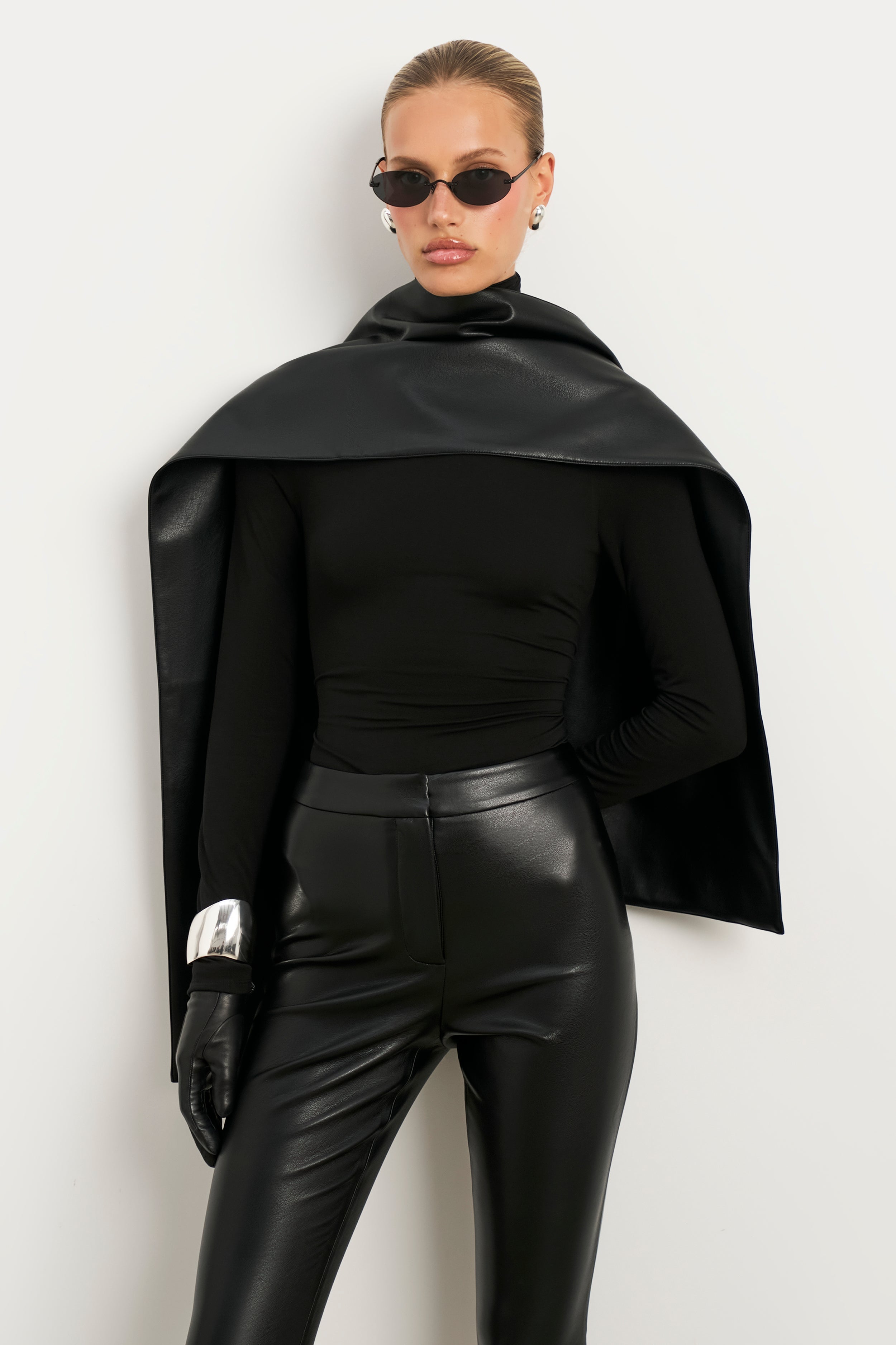 Leather Longline Scarf - Black