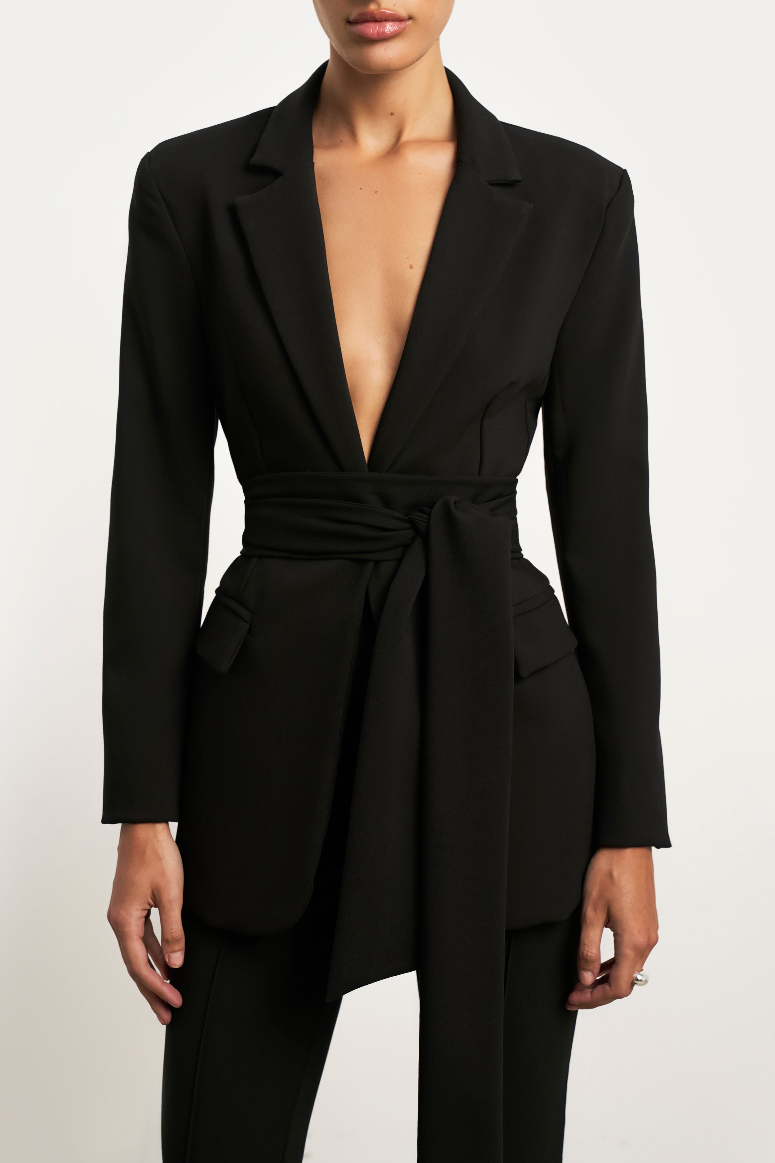 Classic Blazer With Belt - Black