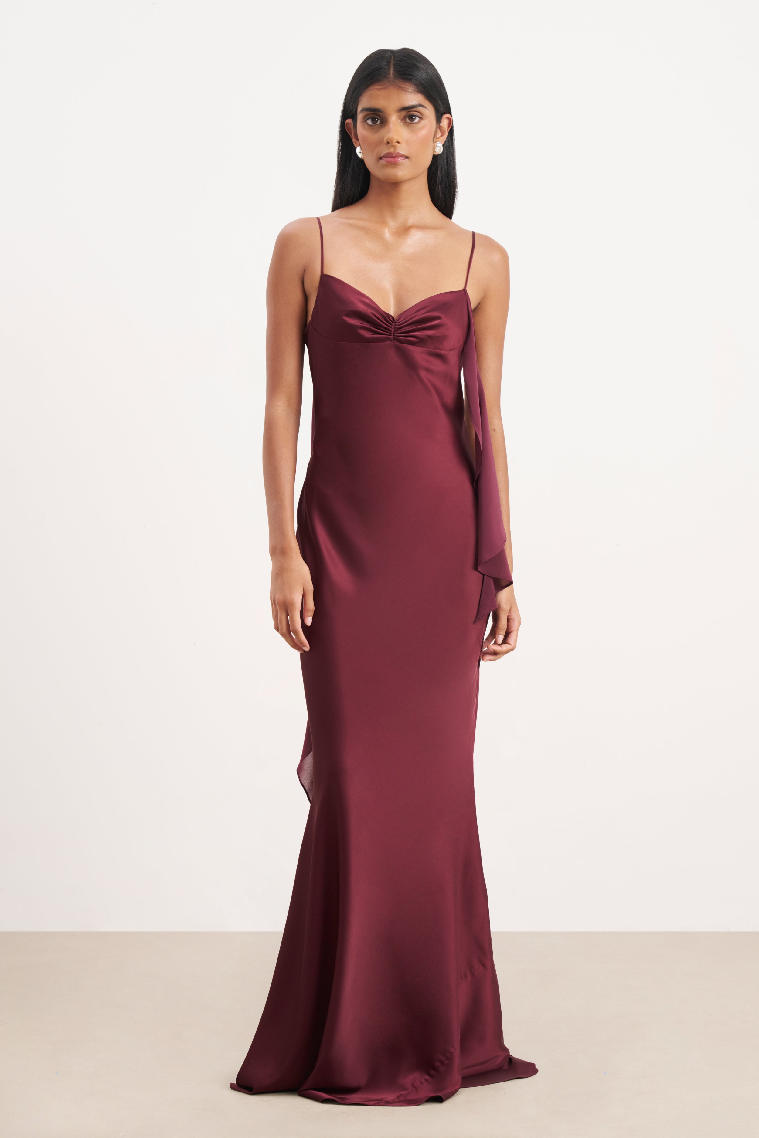 Ruched Bust Satin Slip Dress - Mulberry
