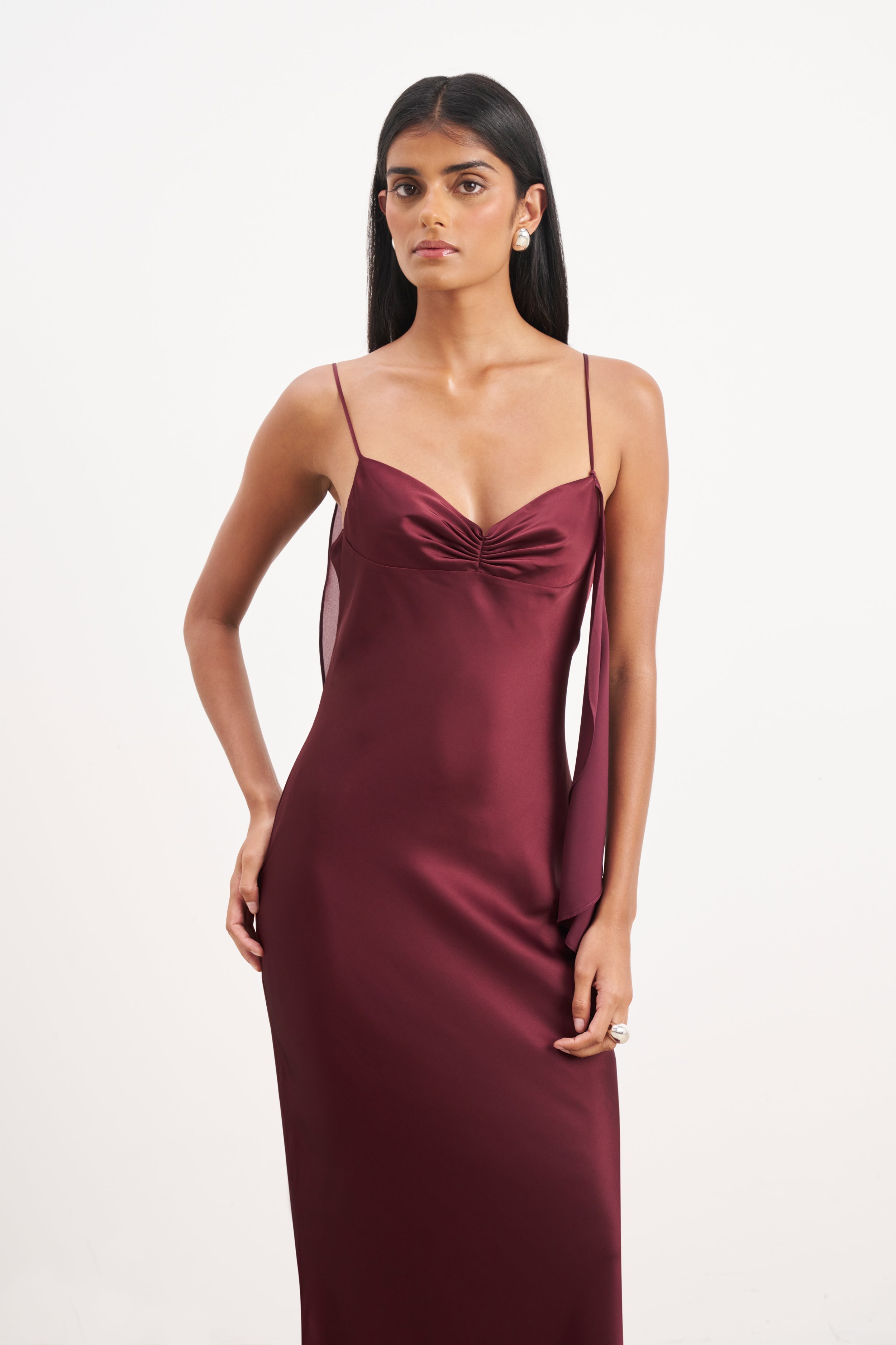 Ruched Bust Satin Slip Dress - Mulberry