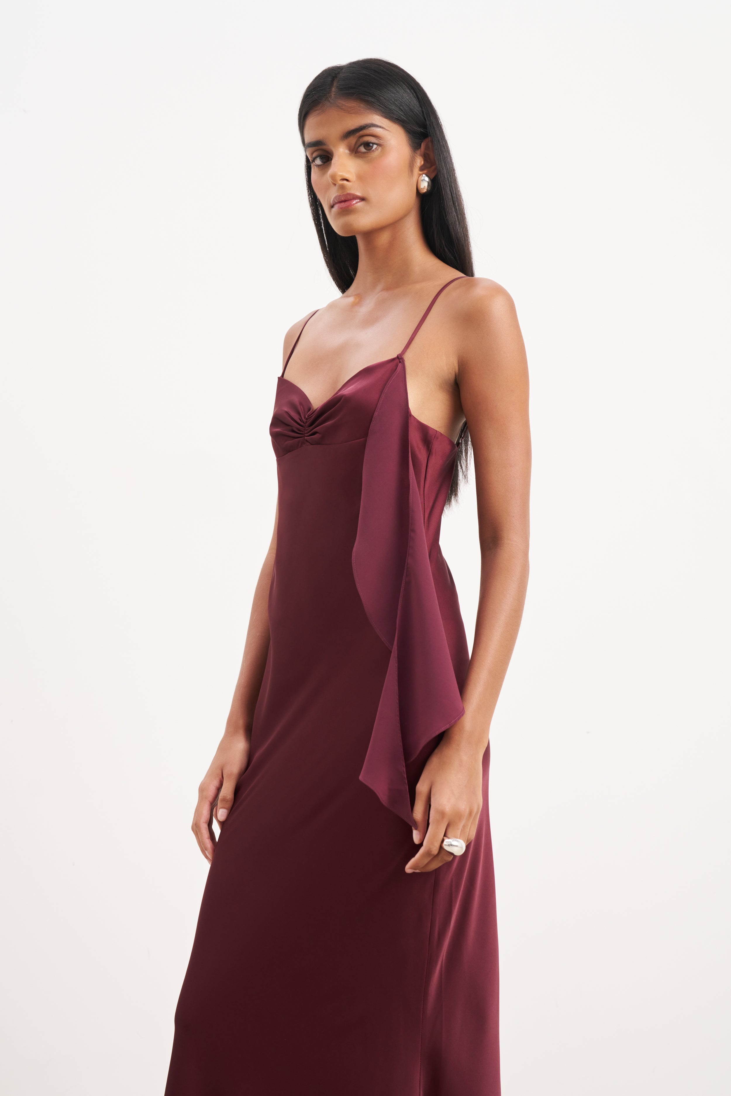 Ruched Bust Satin Slip Dress - Mulberry
