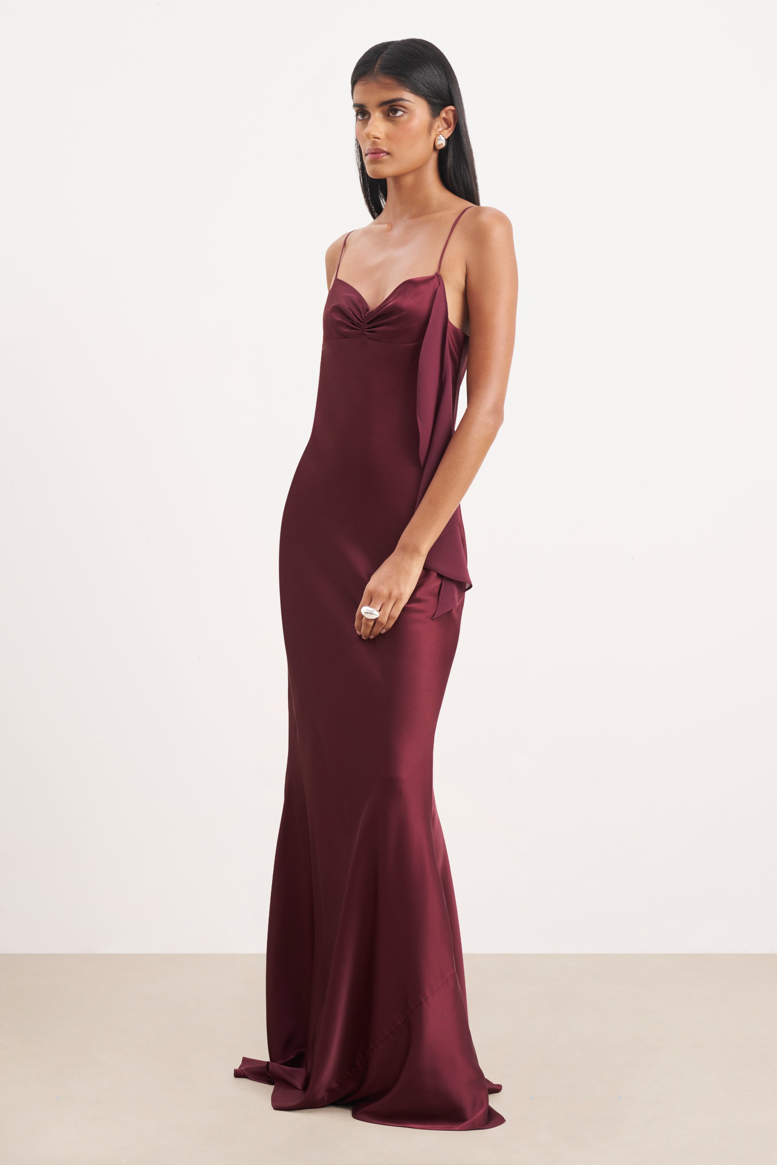 Ruched Bust Satin Slip Dress - Mulberry