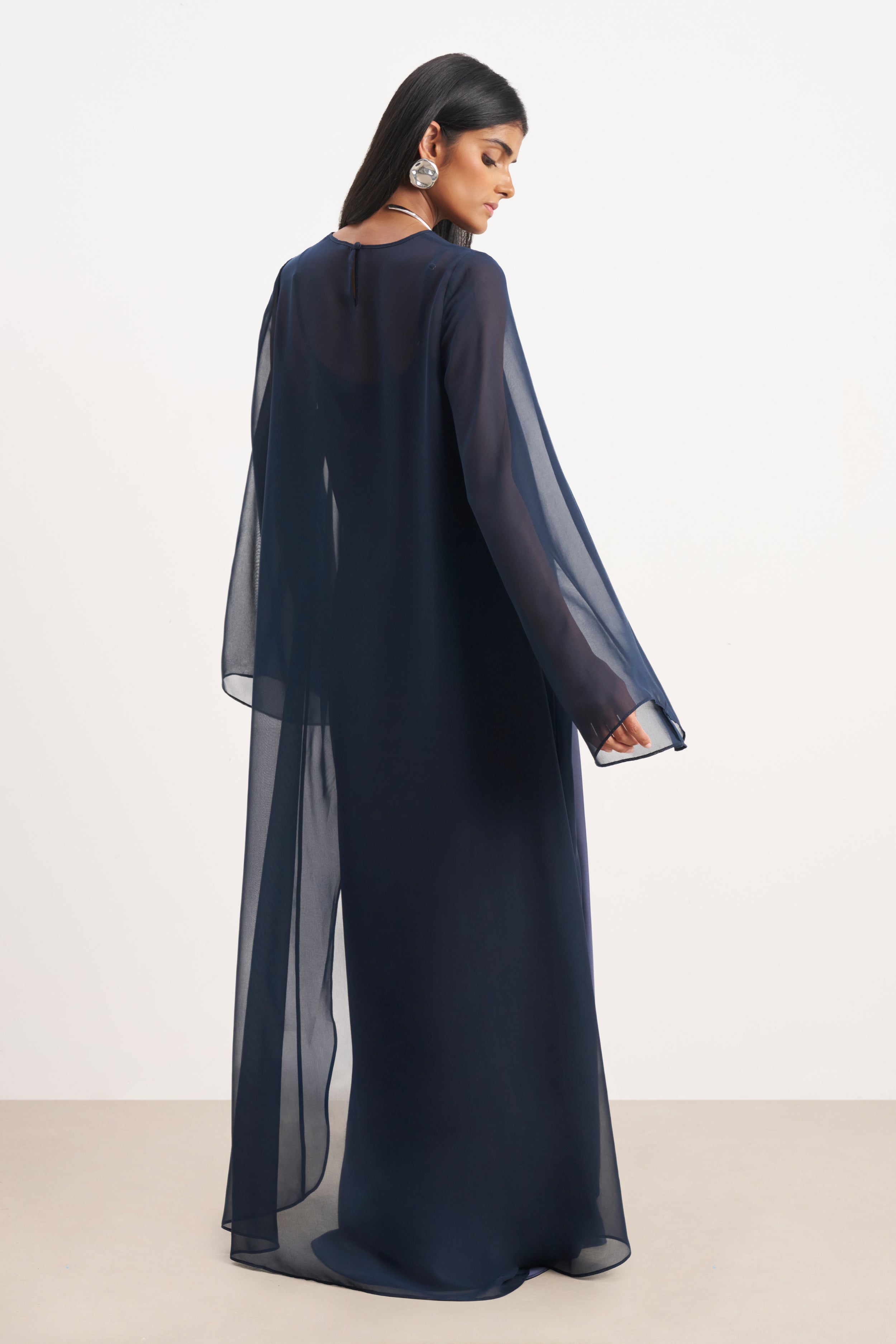 Sheer Chiffon Cape Blouse - Navy