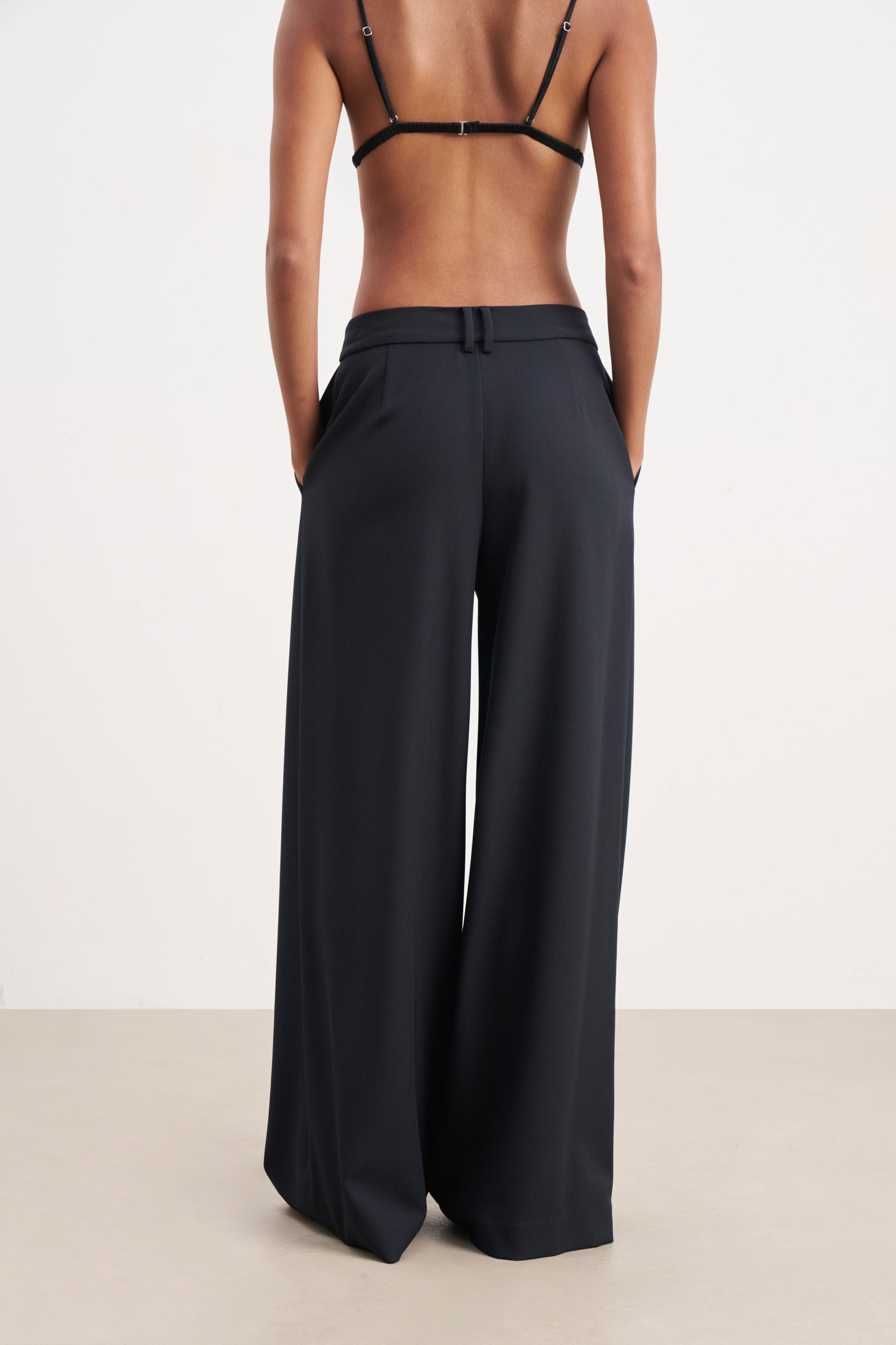 Box Pleat Tailored Wide Leg Trousers - Navy