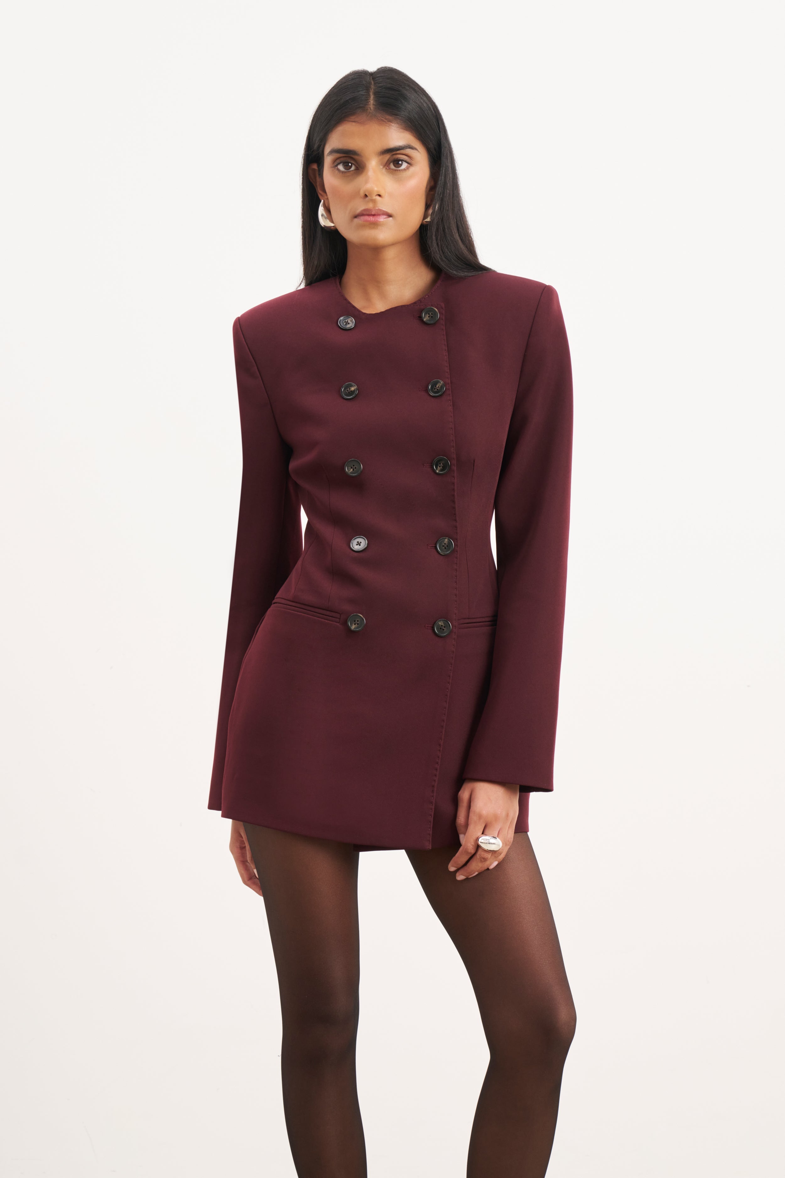 Tailored Collarless Blazer Dress - Mulberry