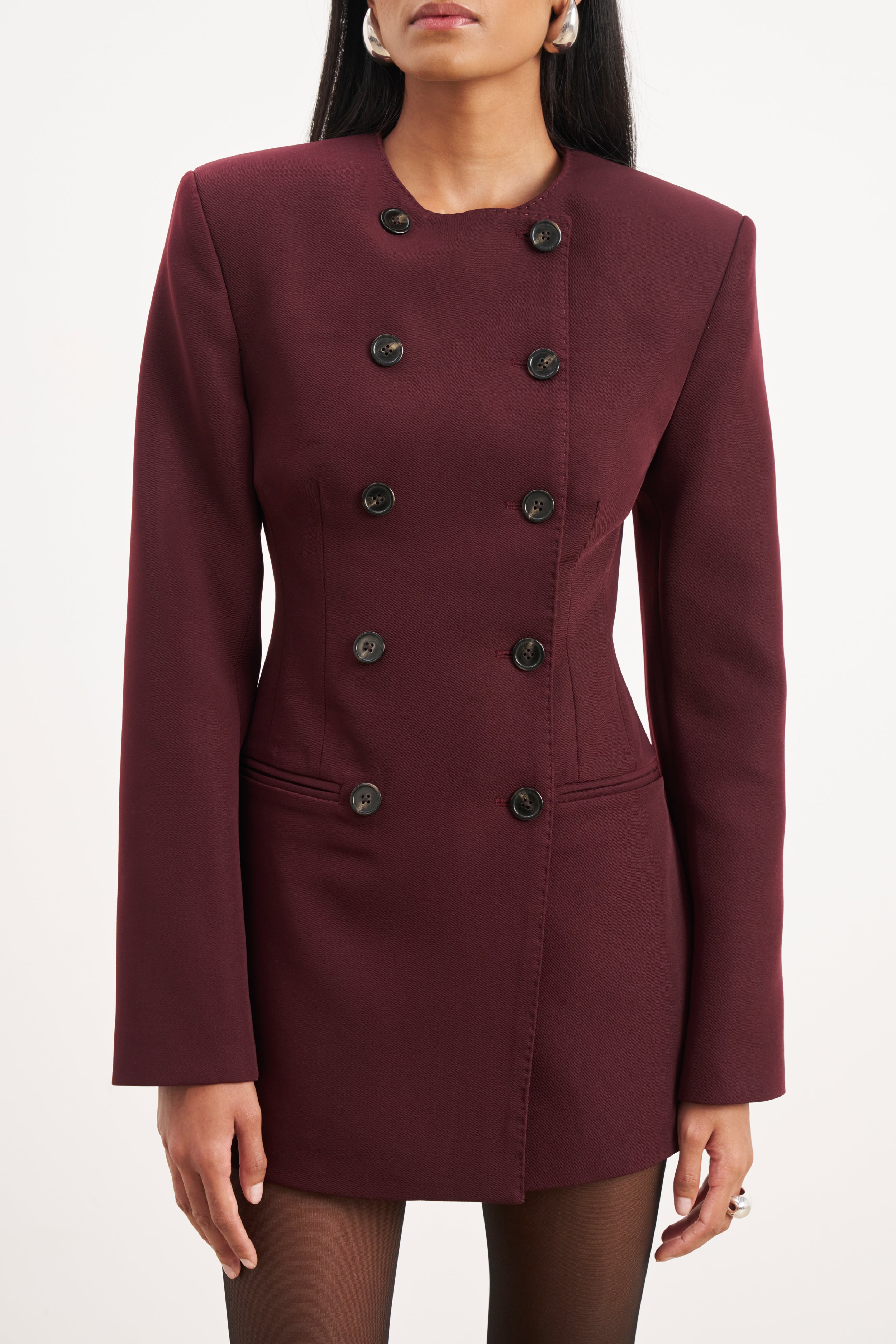 Tailored Collarless Blazer Dress - Mulberry