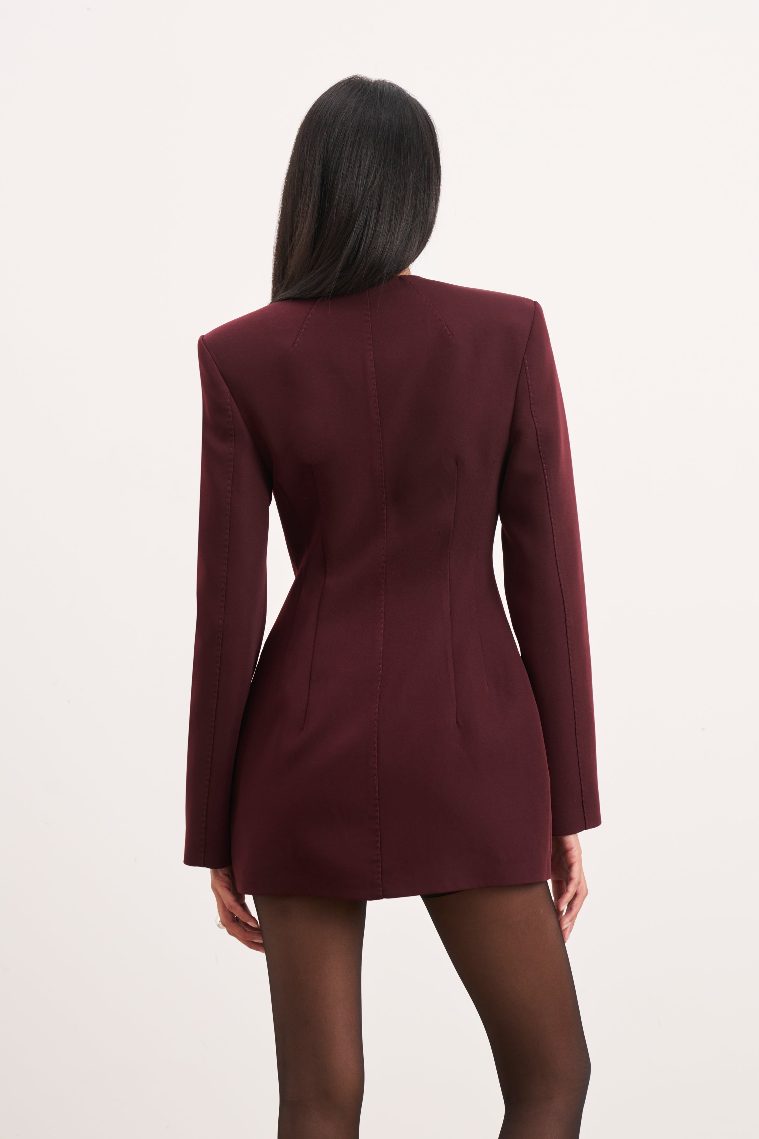 Tailored Collarless Blazer Dress - Mulberry