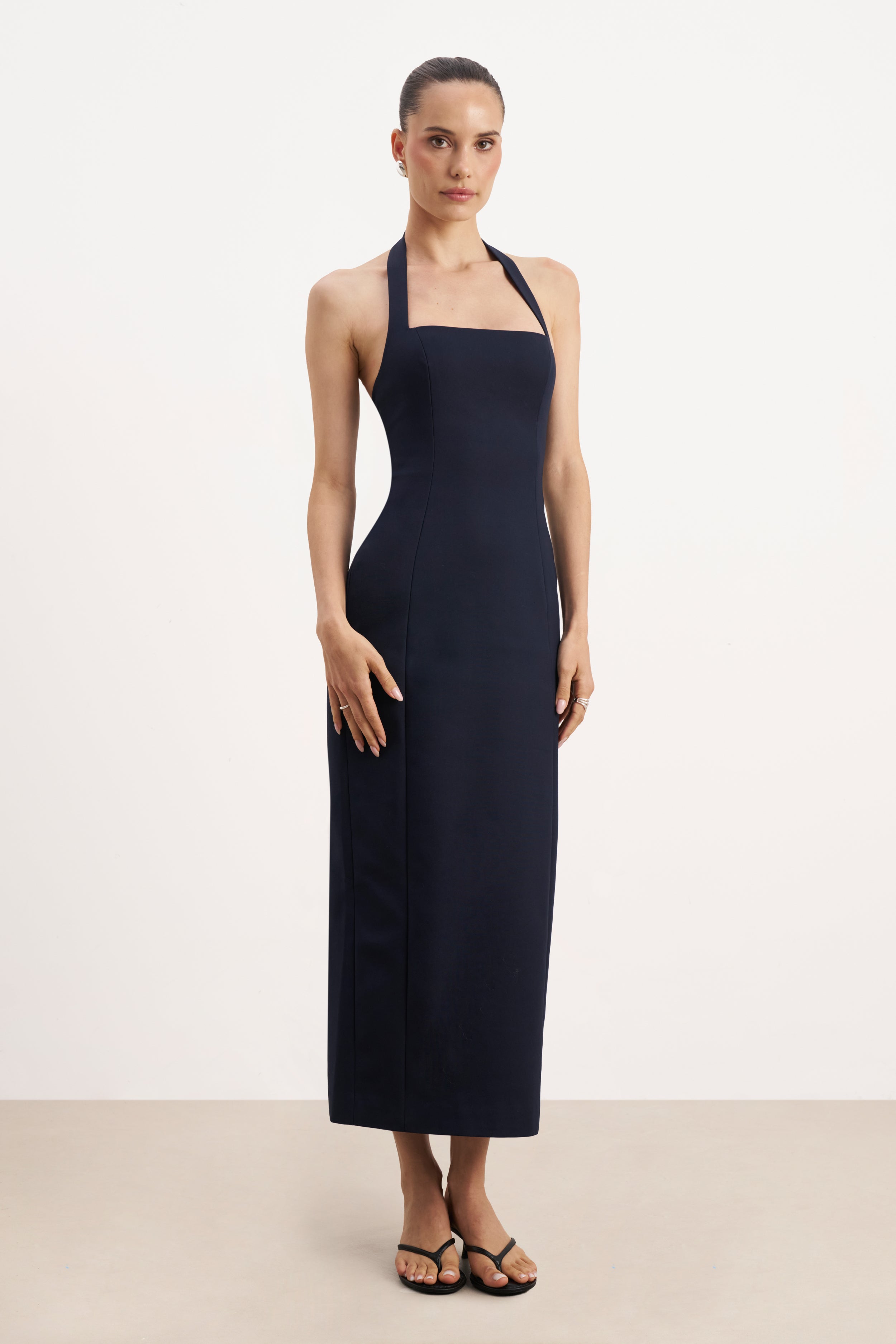 Tailored Halter Midi Dress - Navy