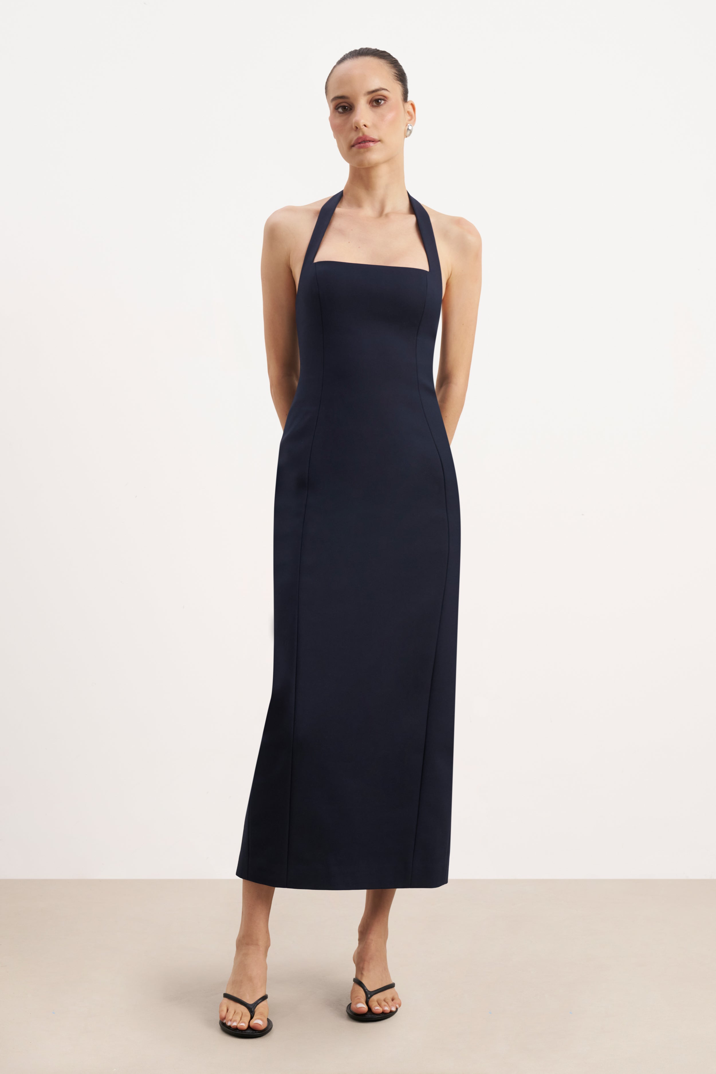 Tailored Halter Midi Dress - Navy