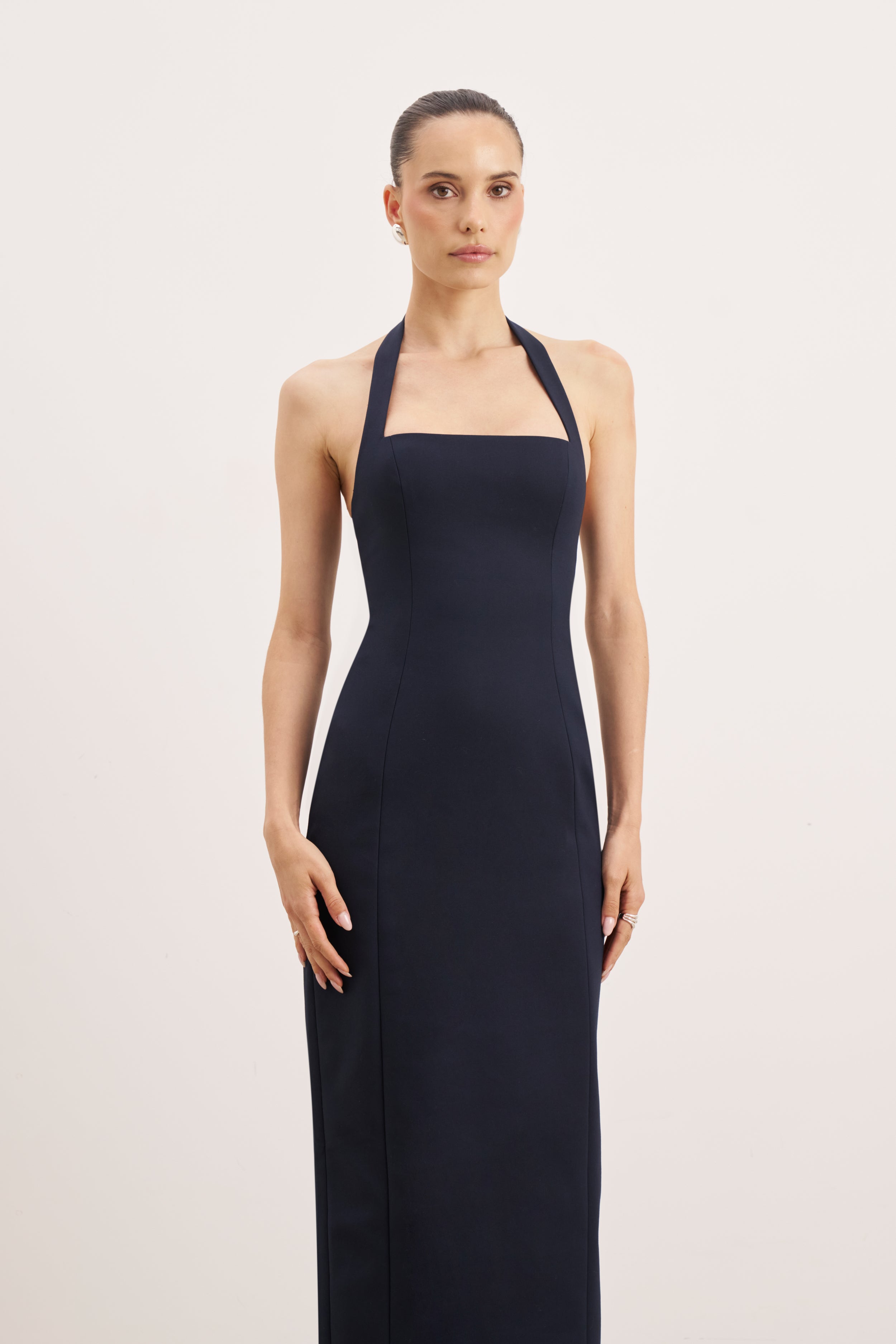 Tailored Halter Midi Dress - Navy