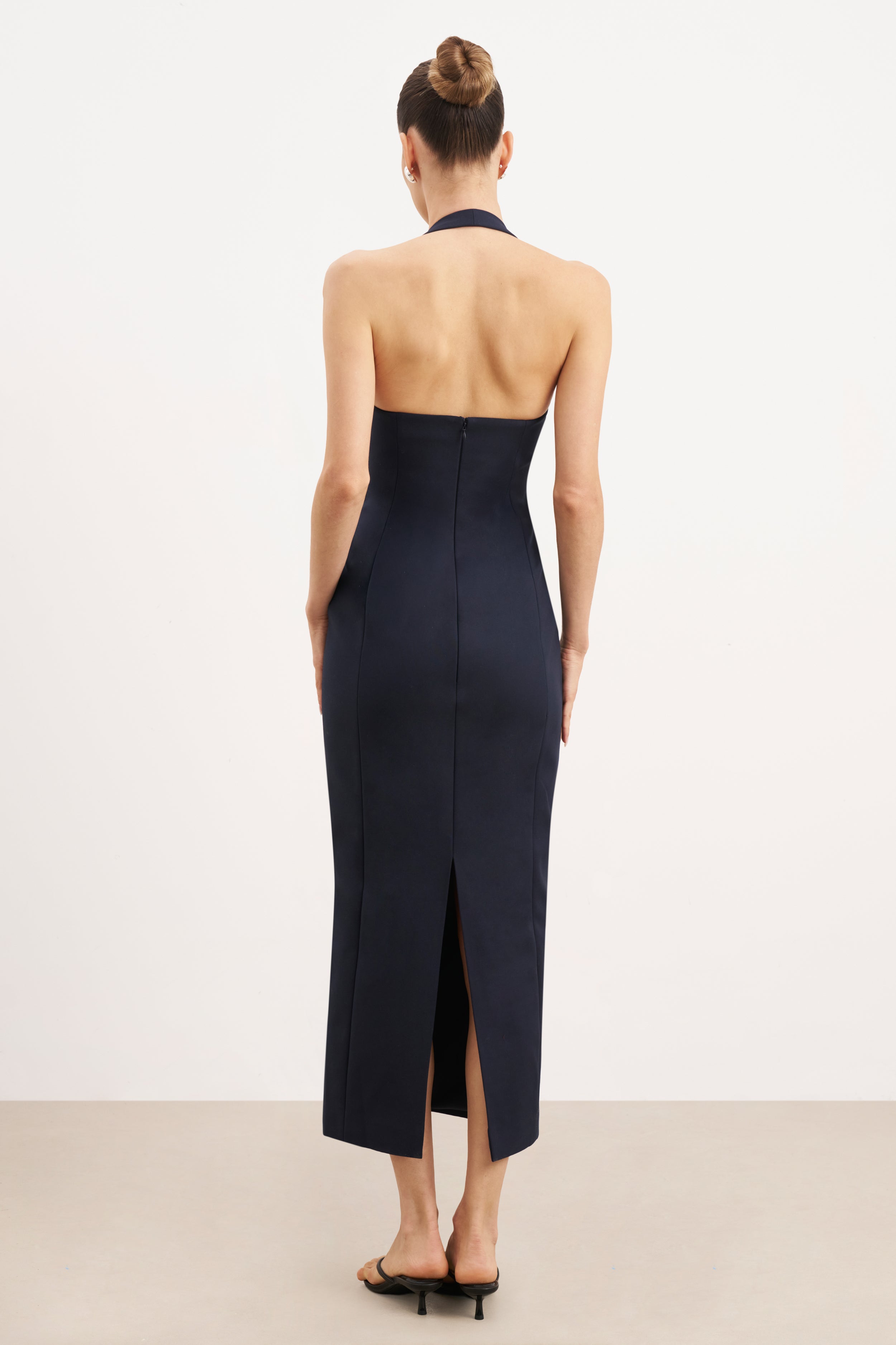 Tailored Halter Midi Dress - Navy