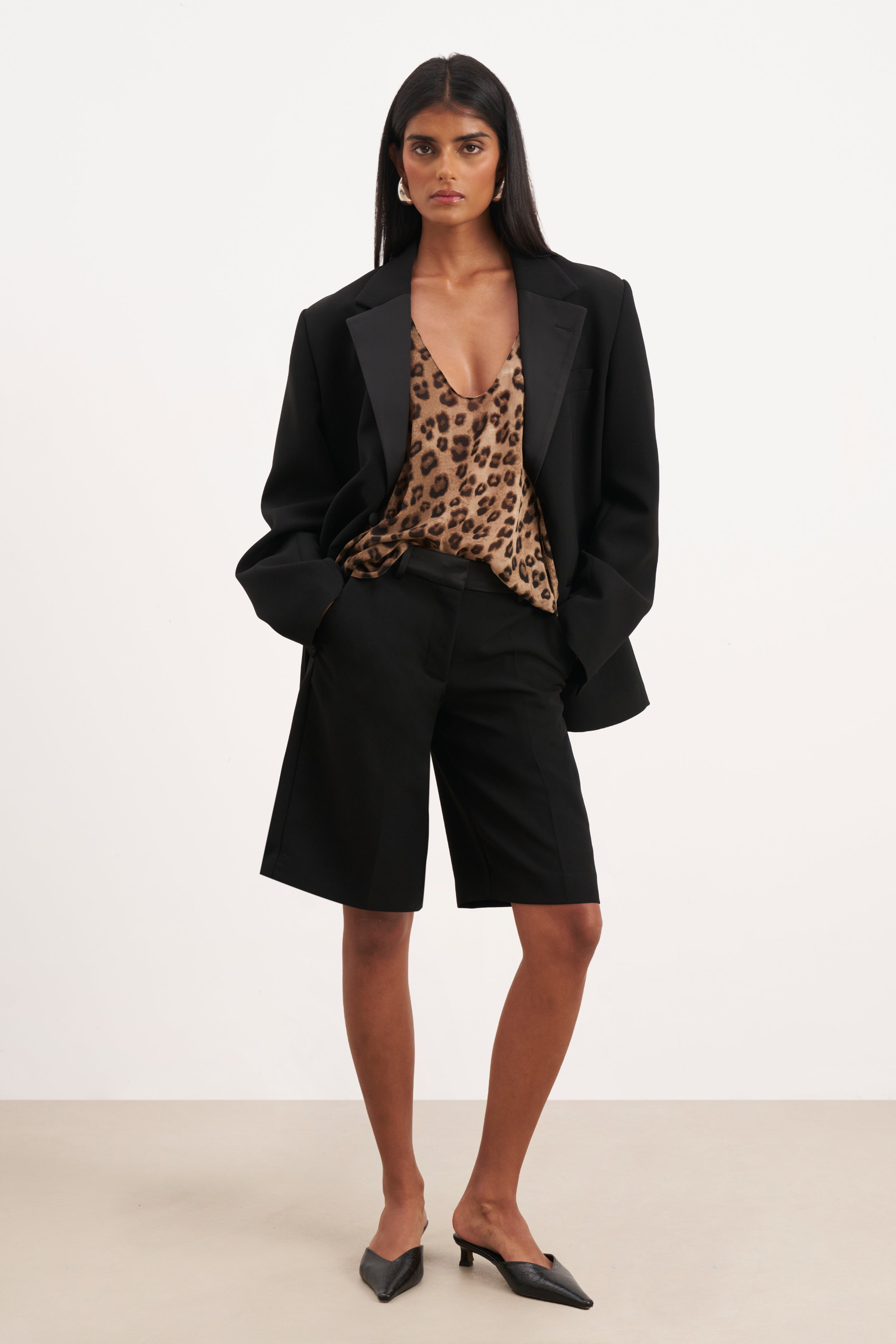 Sheer Plunge U Neck Tank Top - Leopard Print