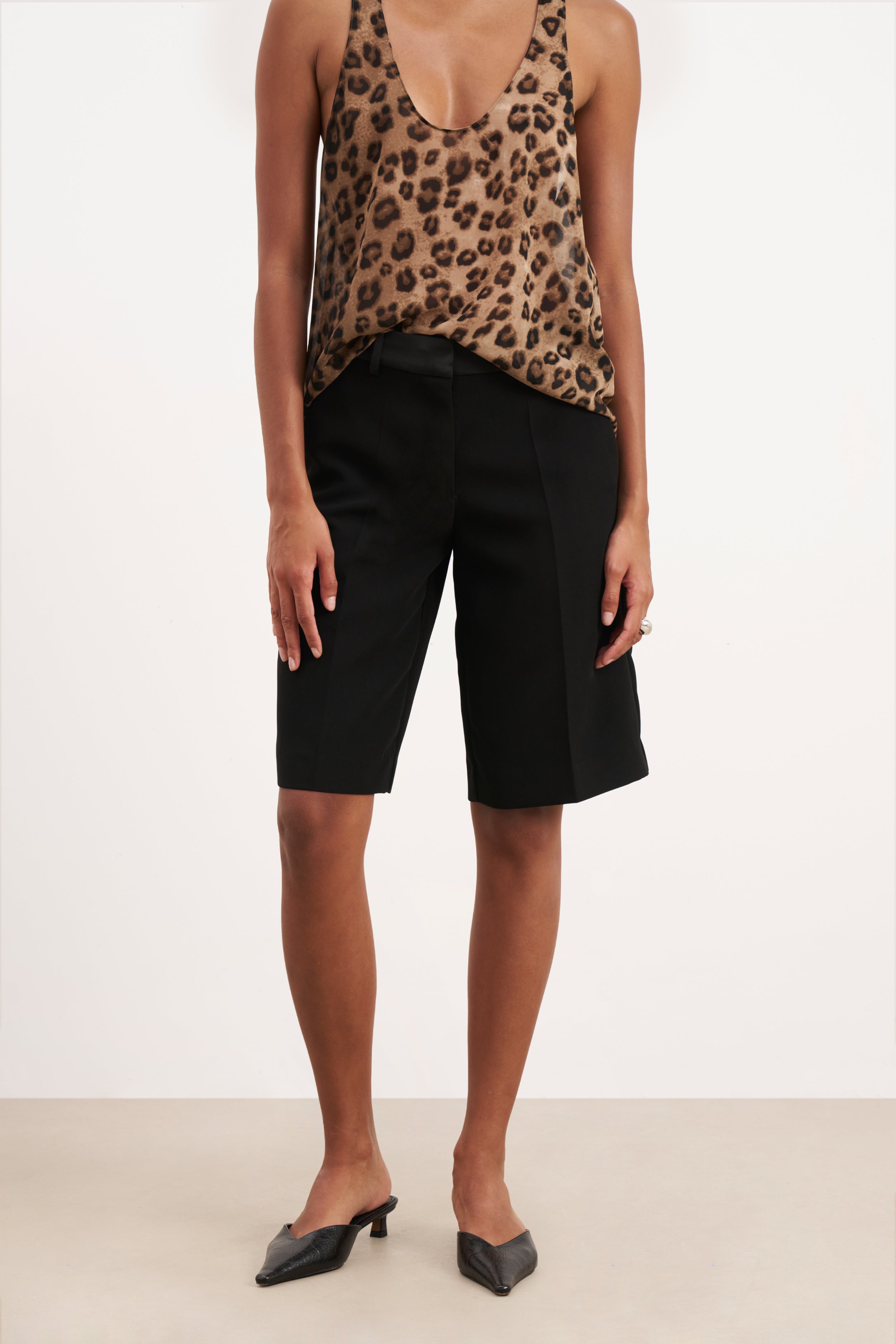 Satin Detail Longline Shorts - Black