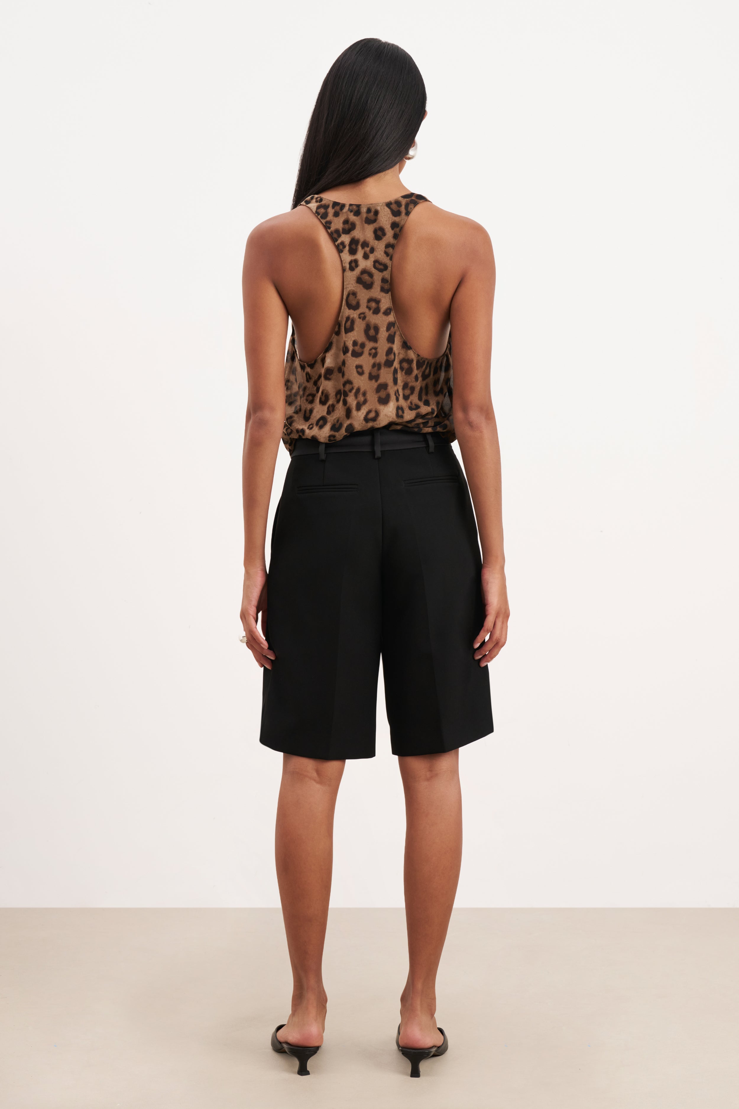 Satin Detail Longline Shorts - Black