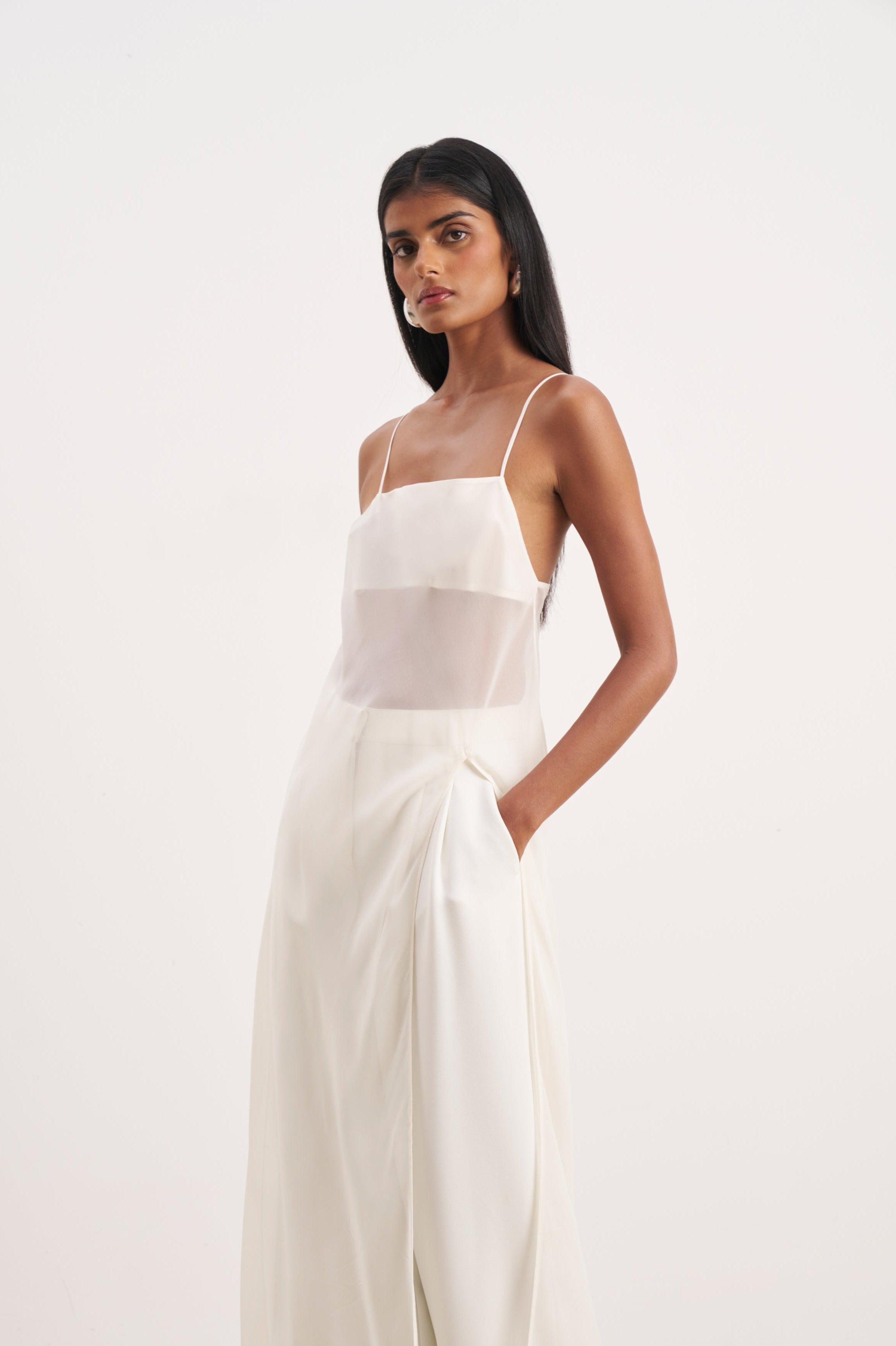 Sheer Chiffon Longline Camisole - Cream