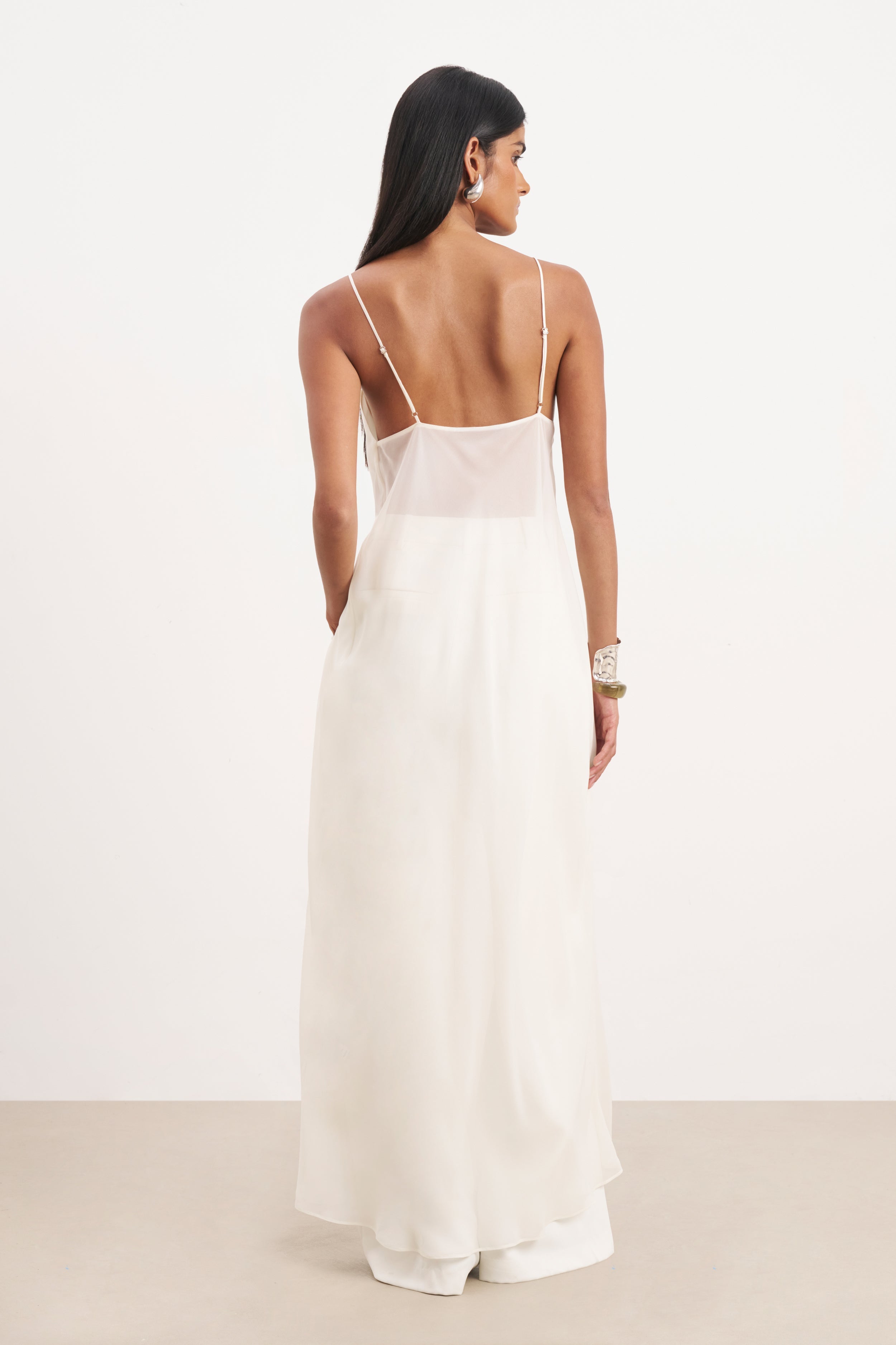 Sheer Chiffon Longline Camisole - Cream