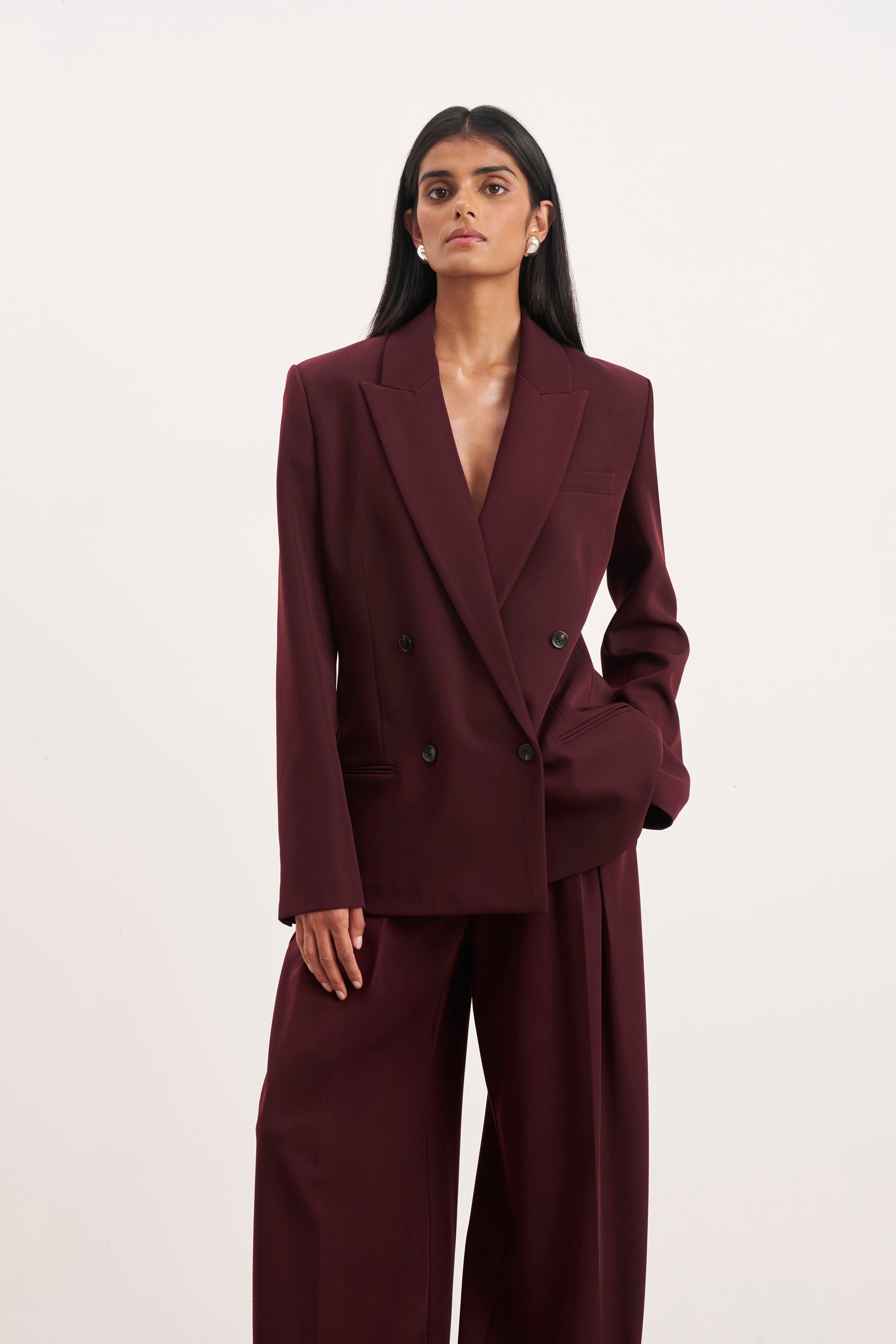 Pleated Ultra Wide Leg Trousers - Mulberry