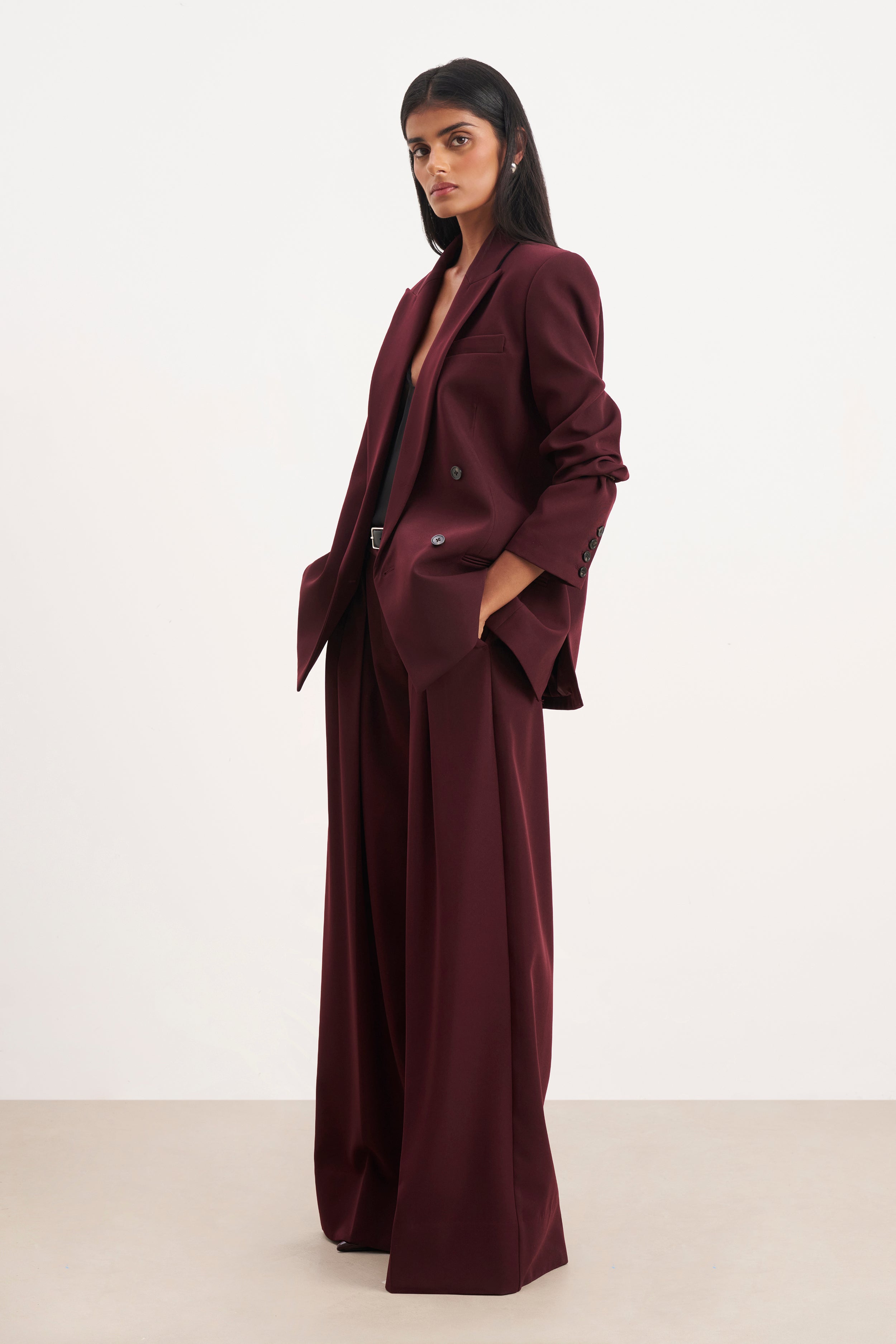 Dropped Waist Double Breasted Blazer - Mulberry