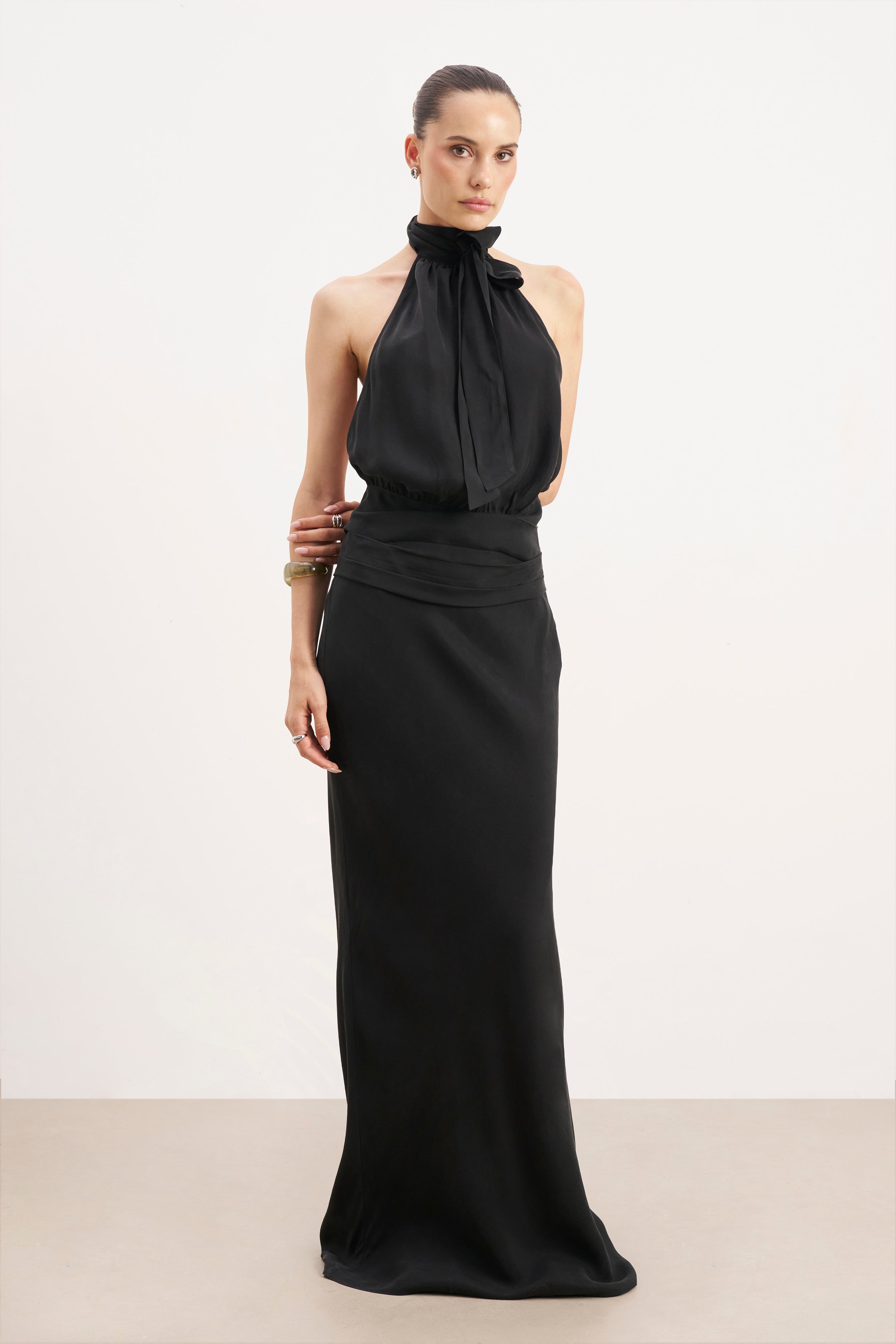 Cupro Bias Cut Maxi Skirt - Black