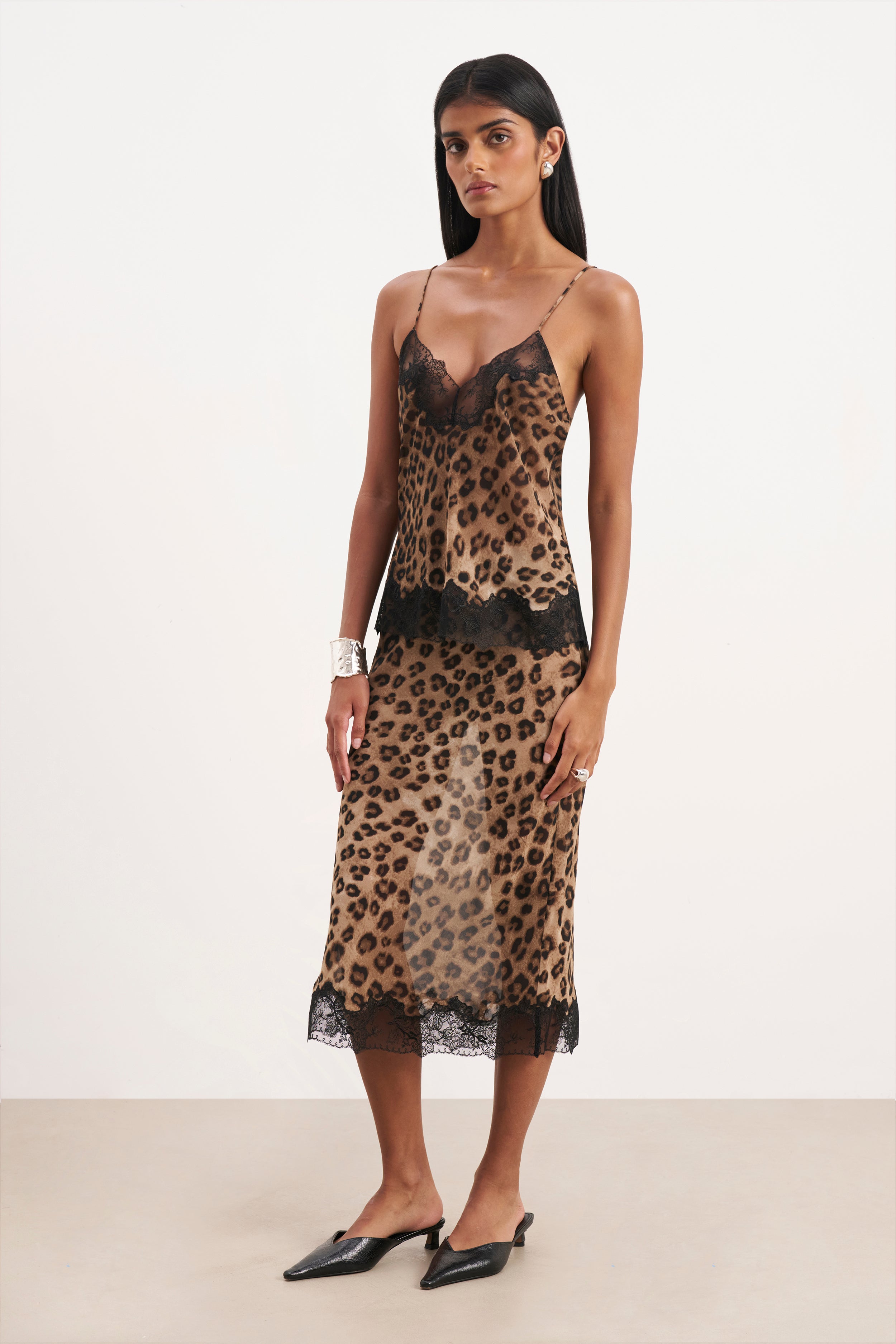 Chiffon Lace Detail Camisole - Leopard Print