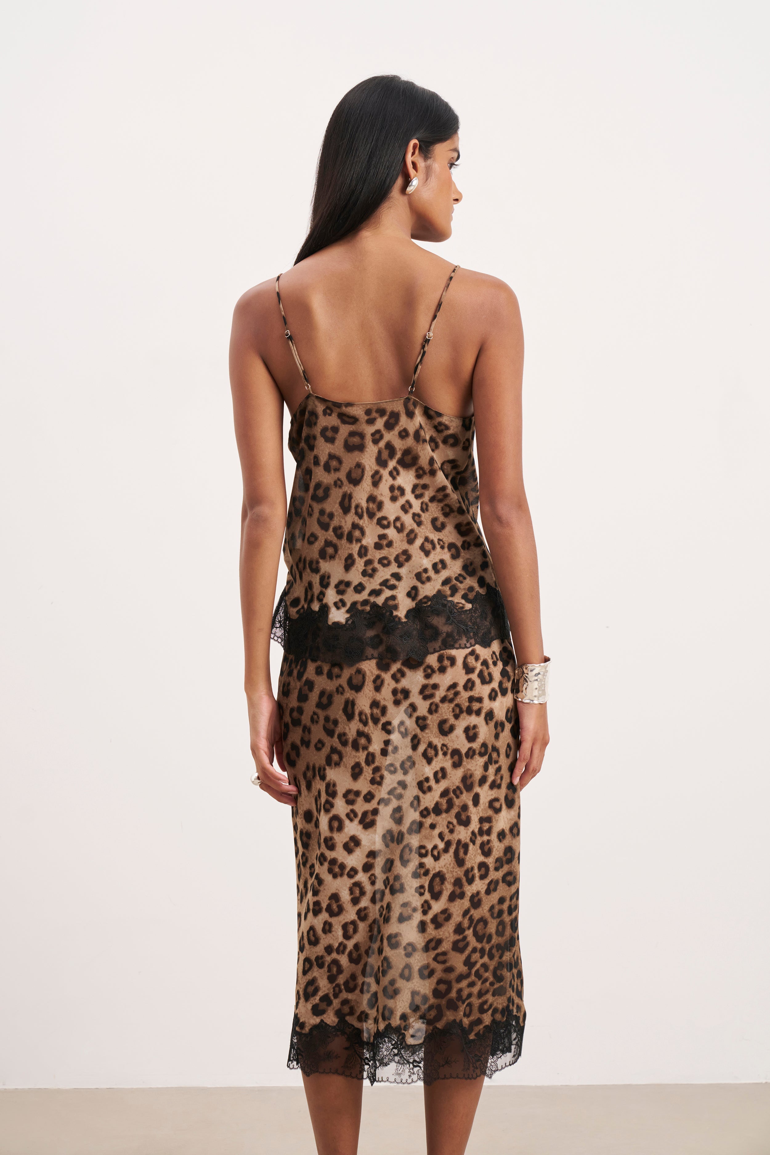 Chiffon Lace Detail Camisole - Leopard Print
