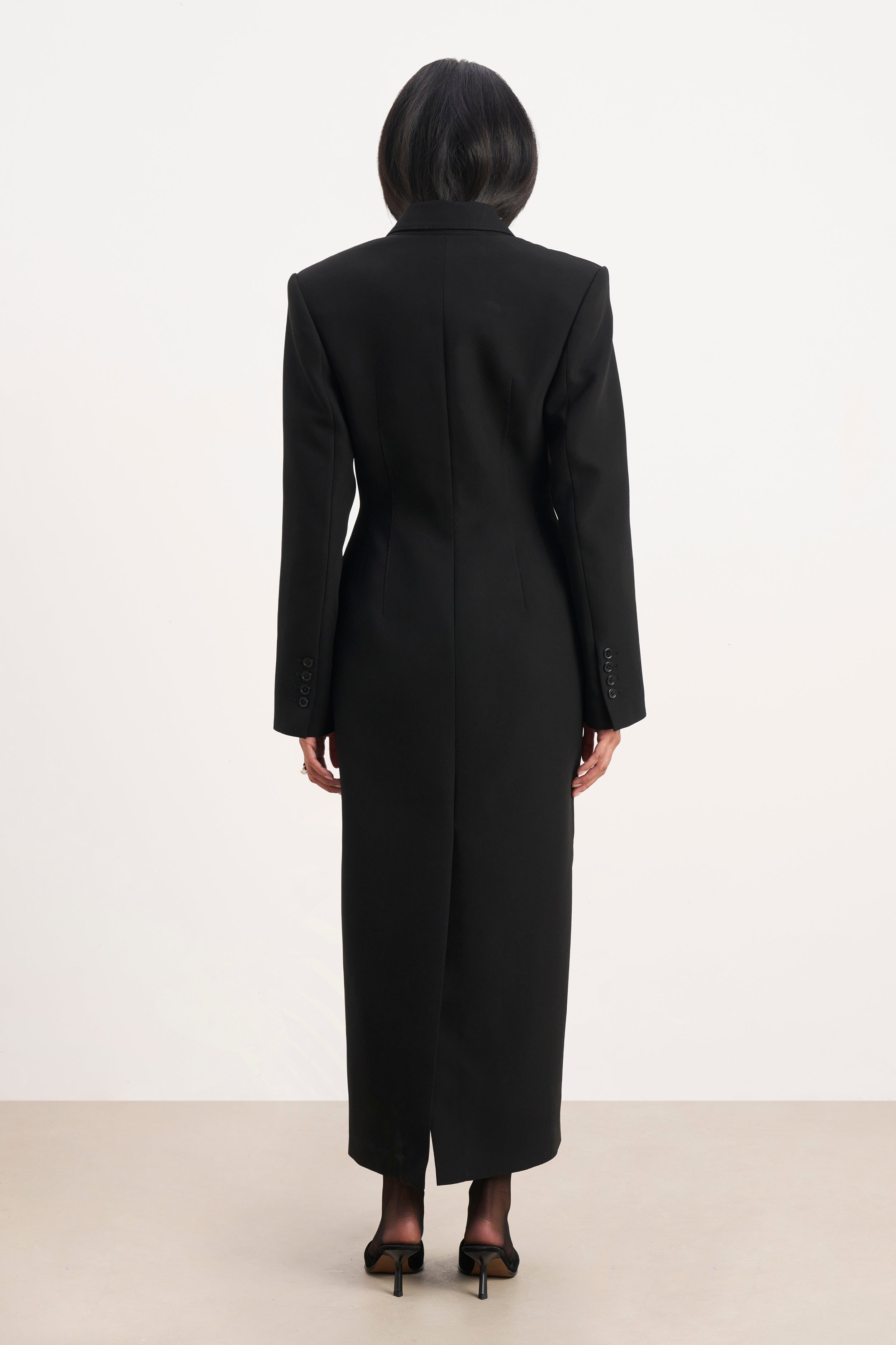 Structured Double Breasted Hourglass Coat - Black