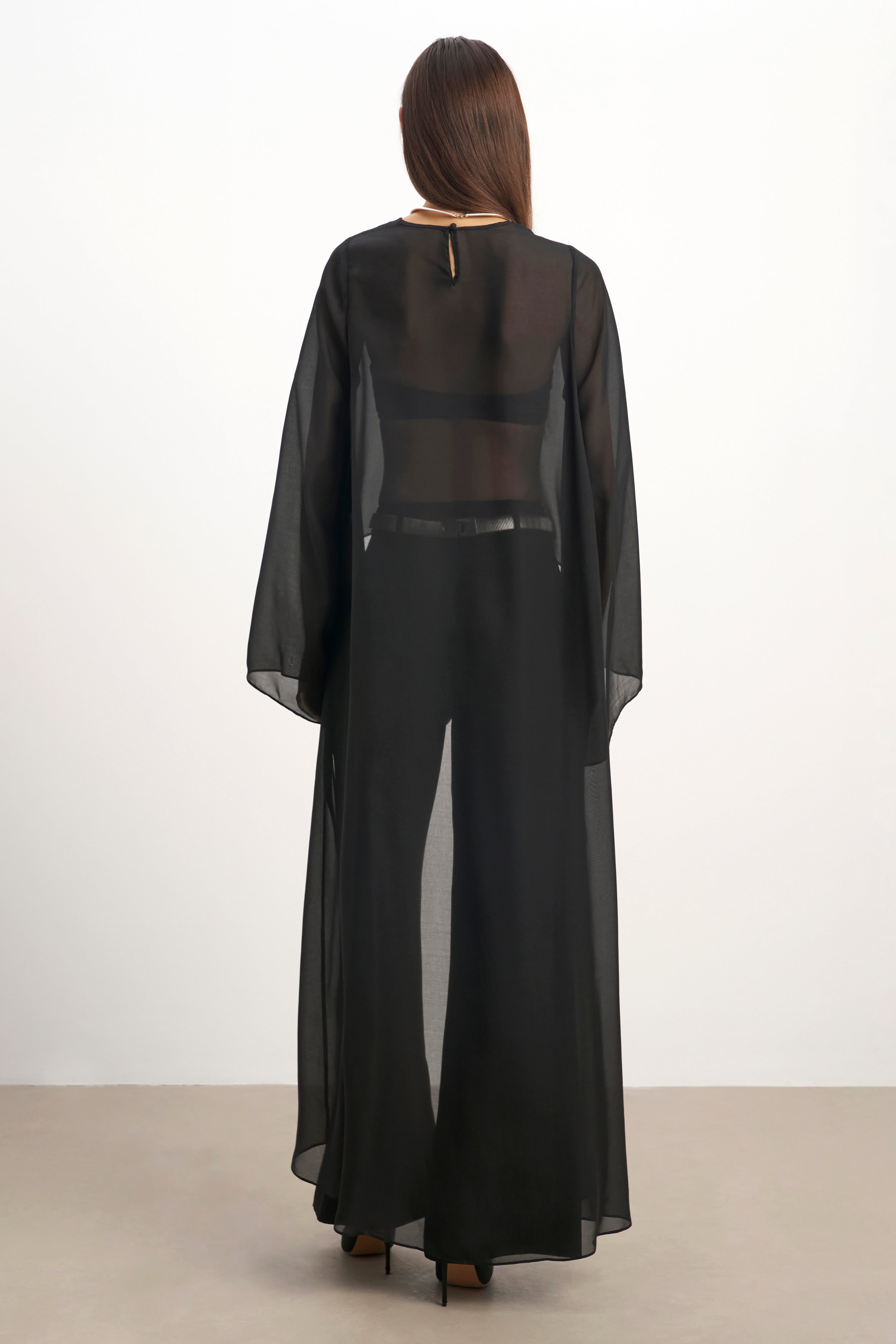 Sheer Chiffon Cape Blouse - Black