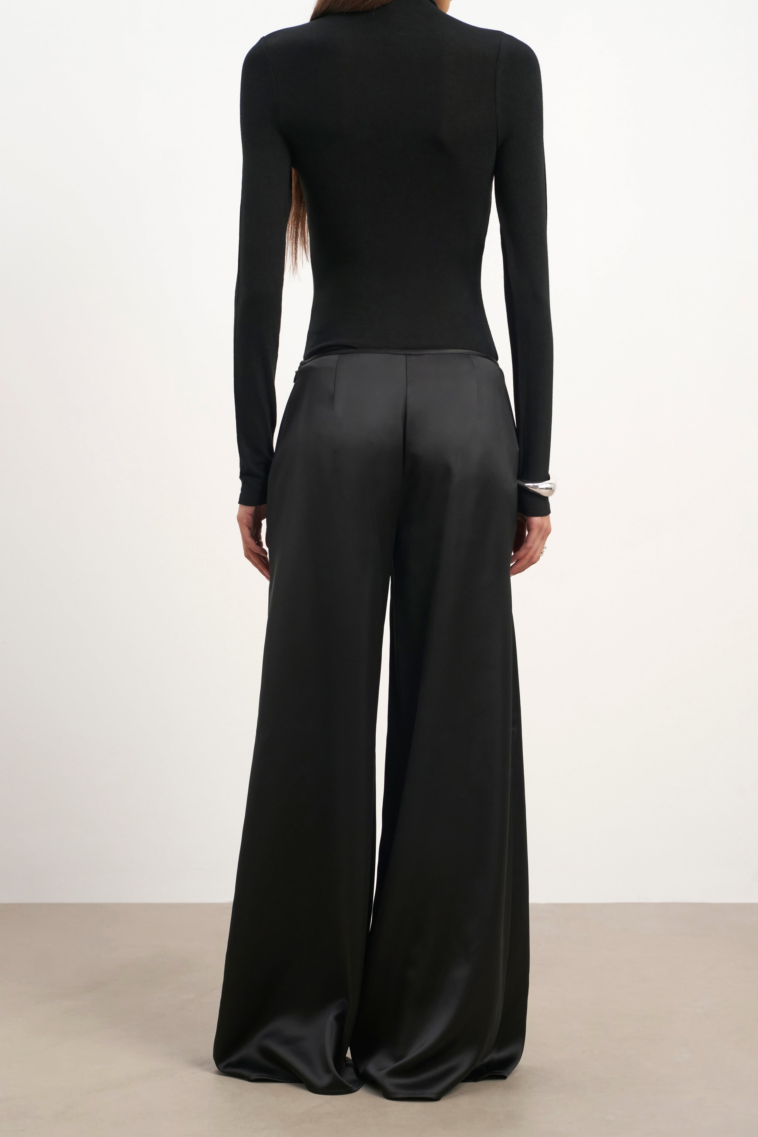 Formal Satin Ultra Wide Leg Trousers - Black