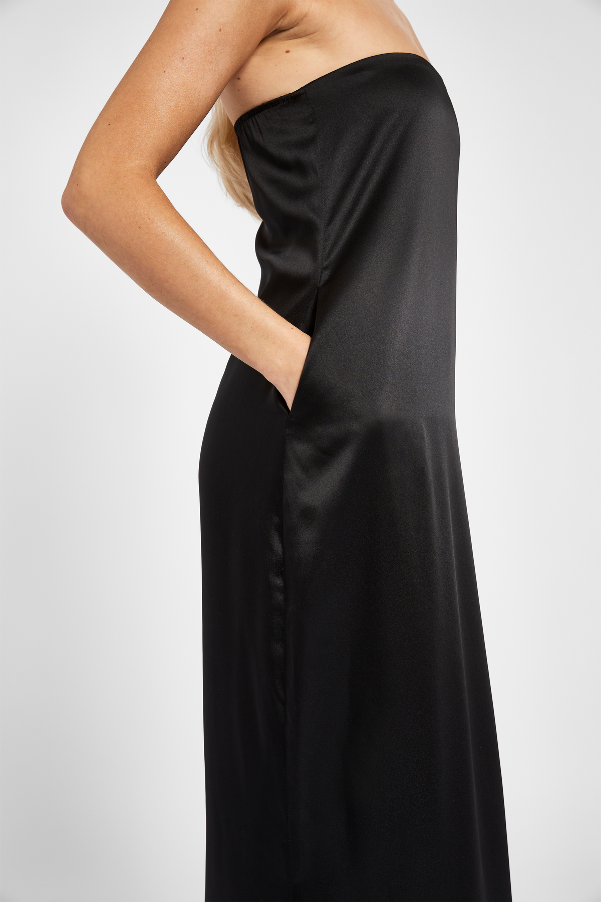 Satin Column Maxi Dress - Black