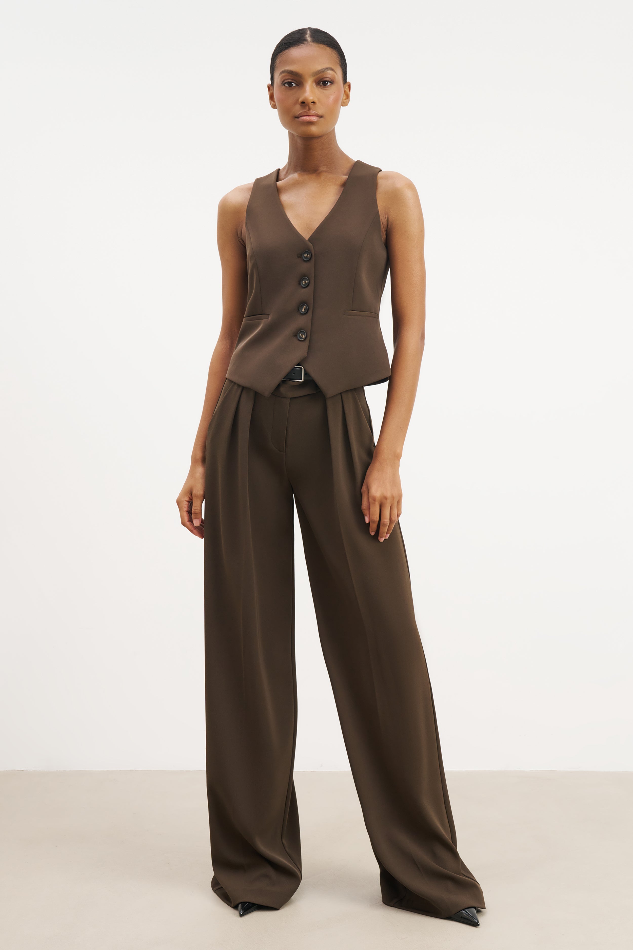 Clean Cut Double Pleat Trousers - Carob