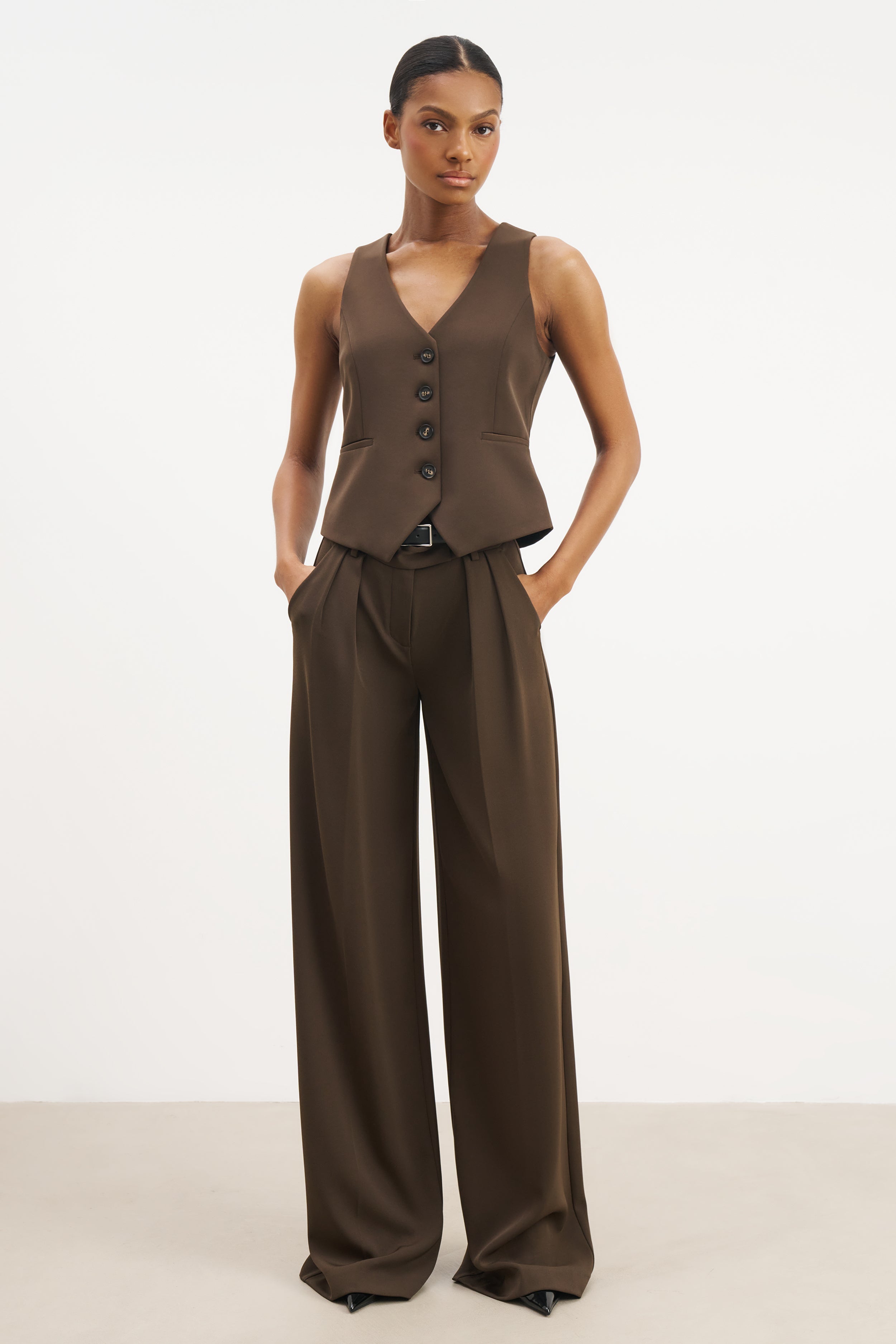 Clean Cut Double Pleat Trousers - Carob