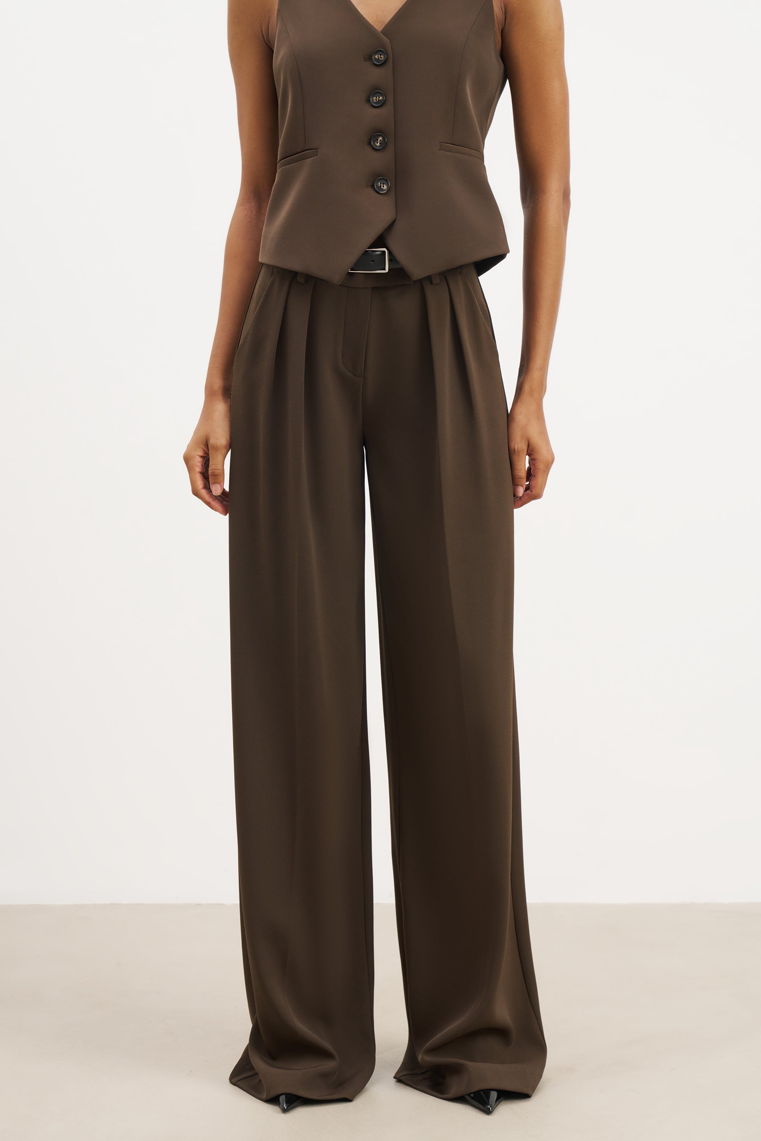 Clean Cut Double Pleat Trousers - Carob