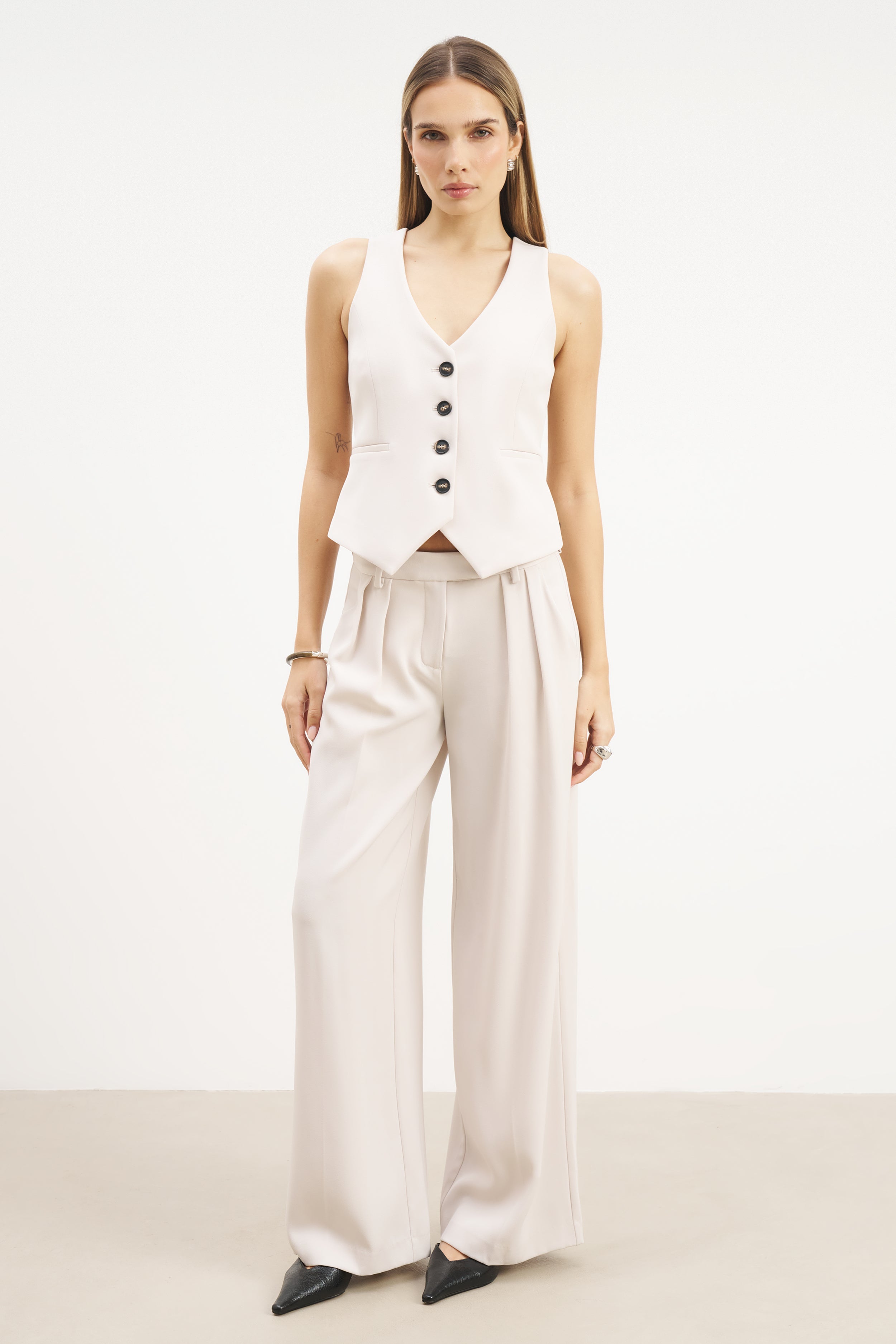 Clean Cut Double Pleat Trousers - Ecru