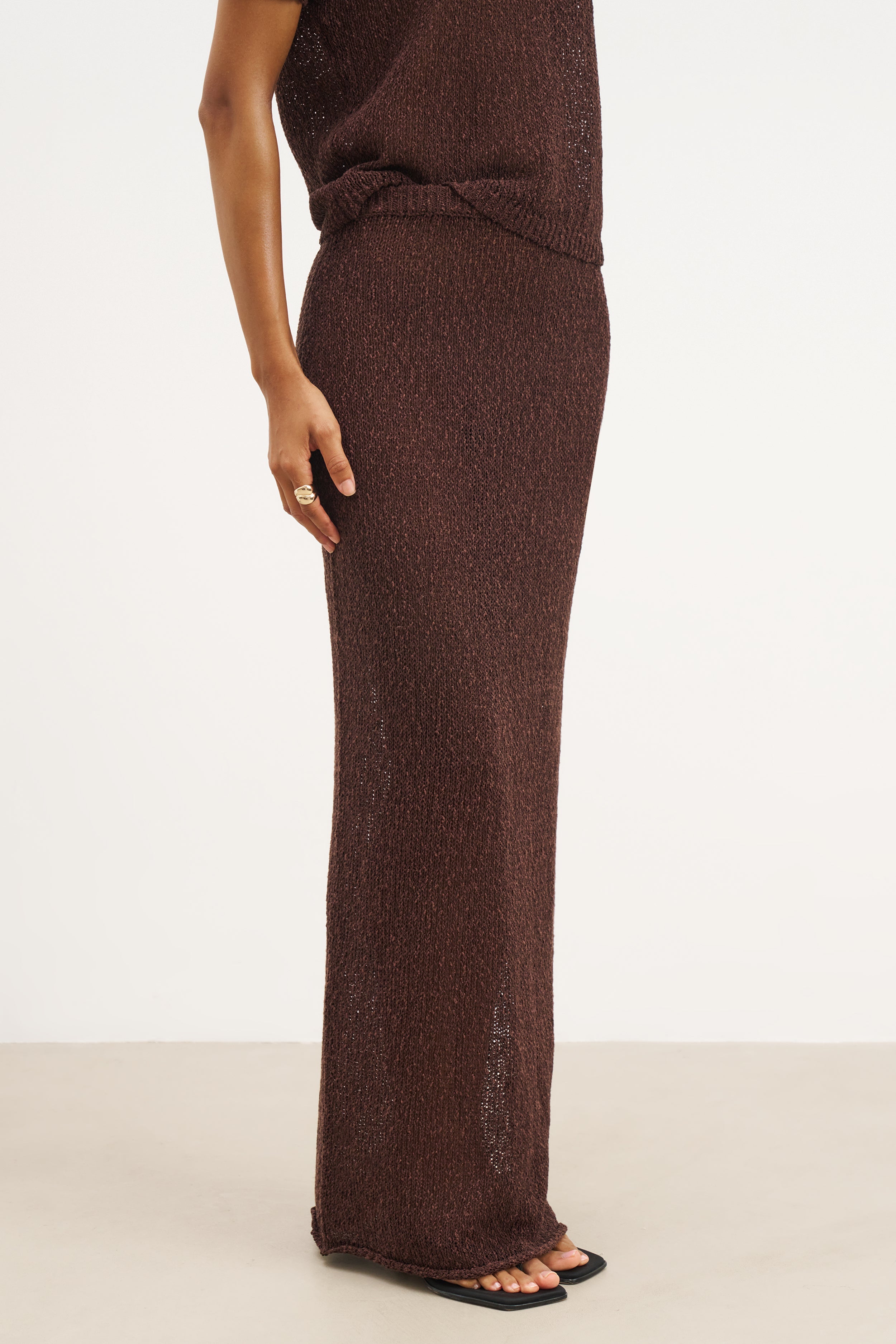 Crochet Knit Maxi Skirt - Carob