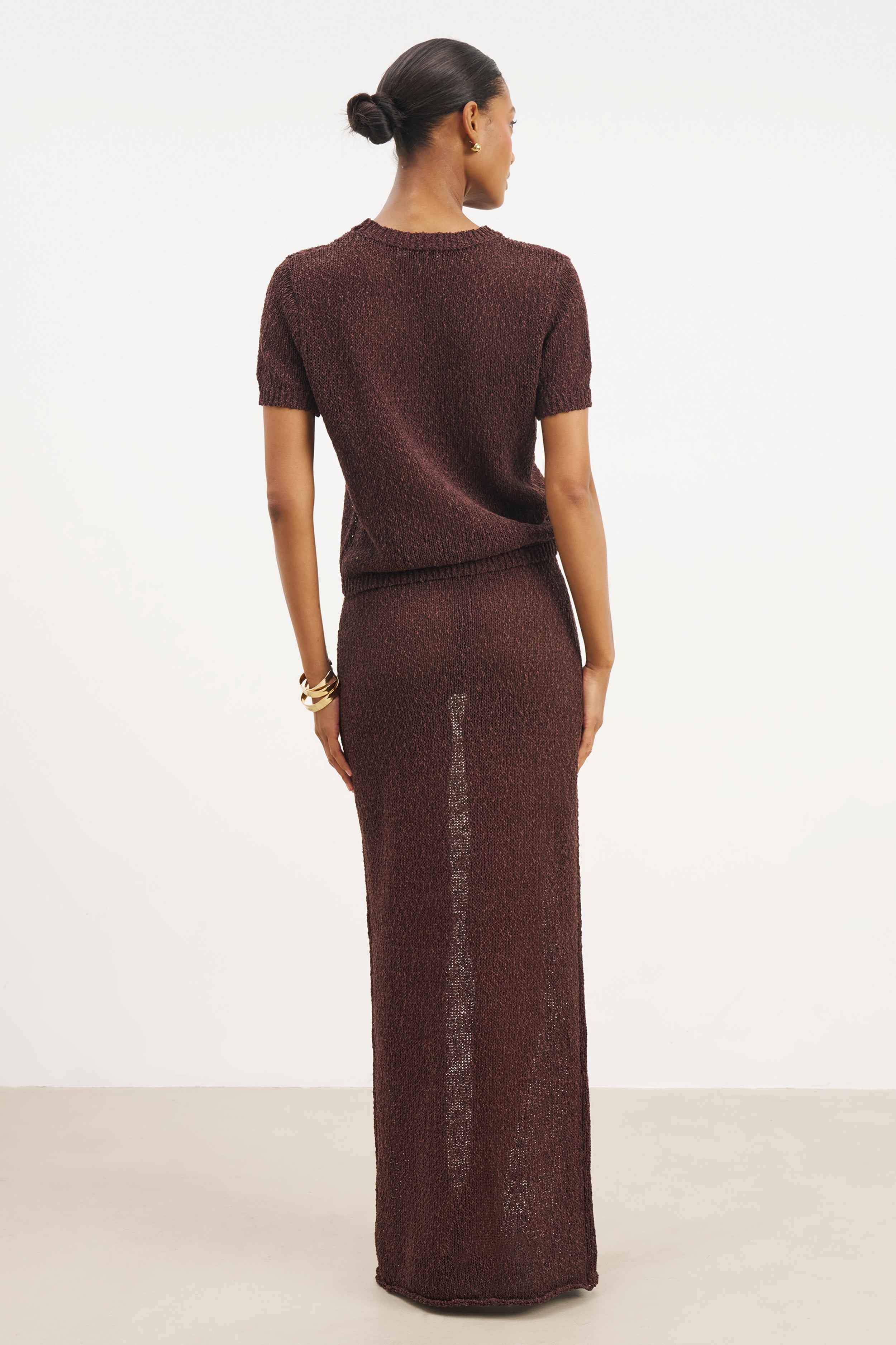 Crochet Knit Maxi Skirt - Carob