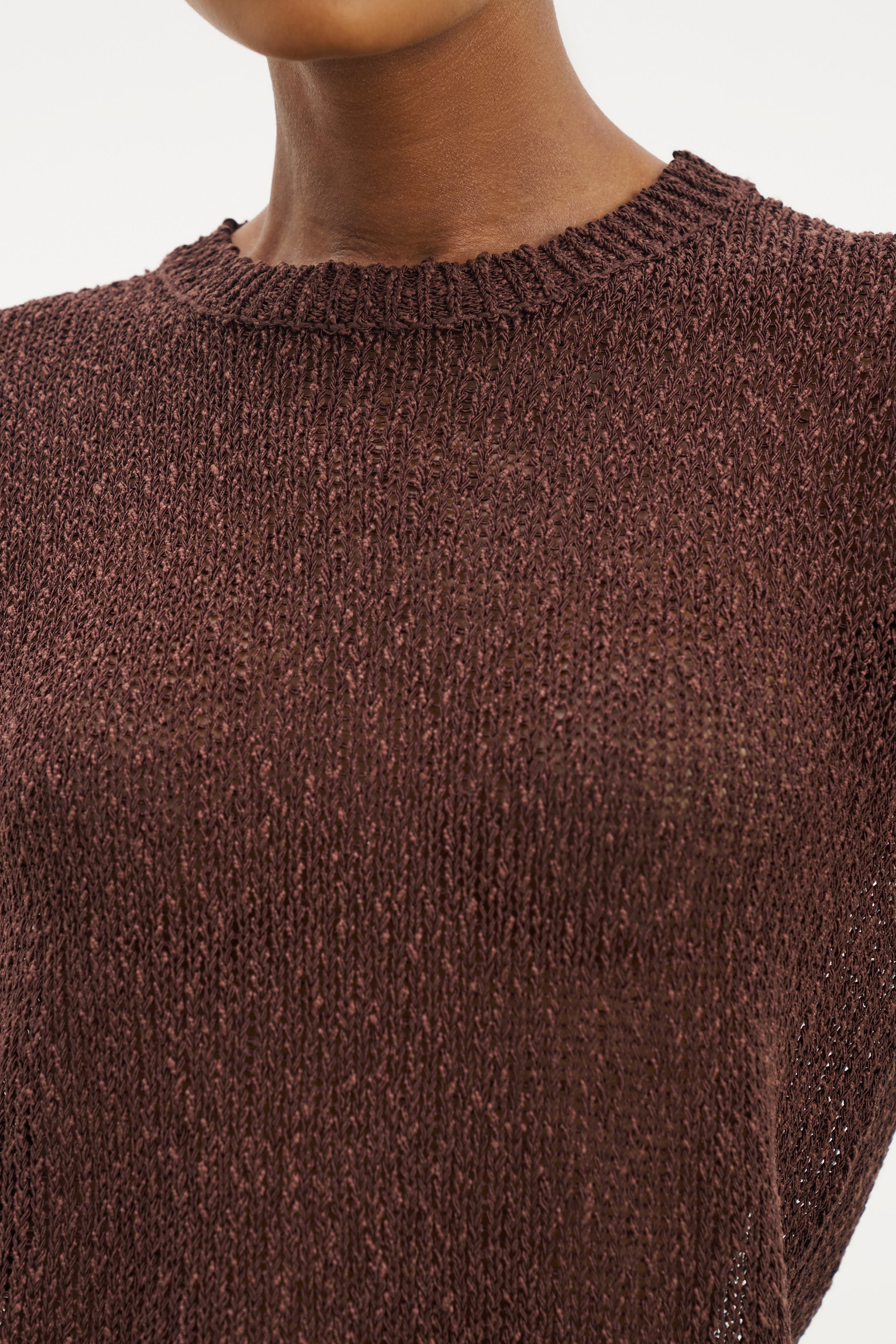 Crochet Knit Relaxed T Shirt - Carob