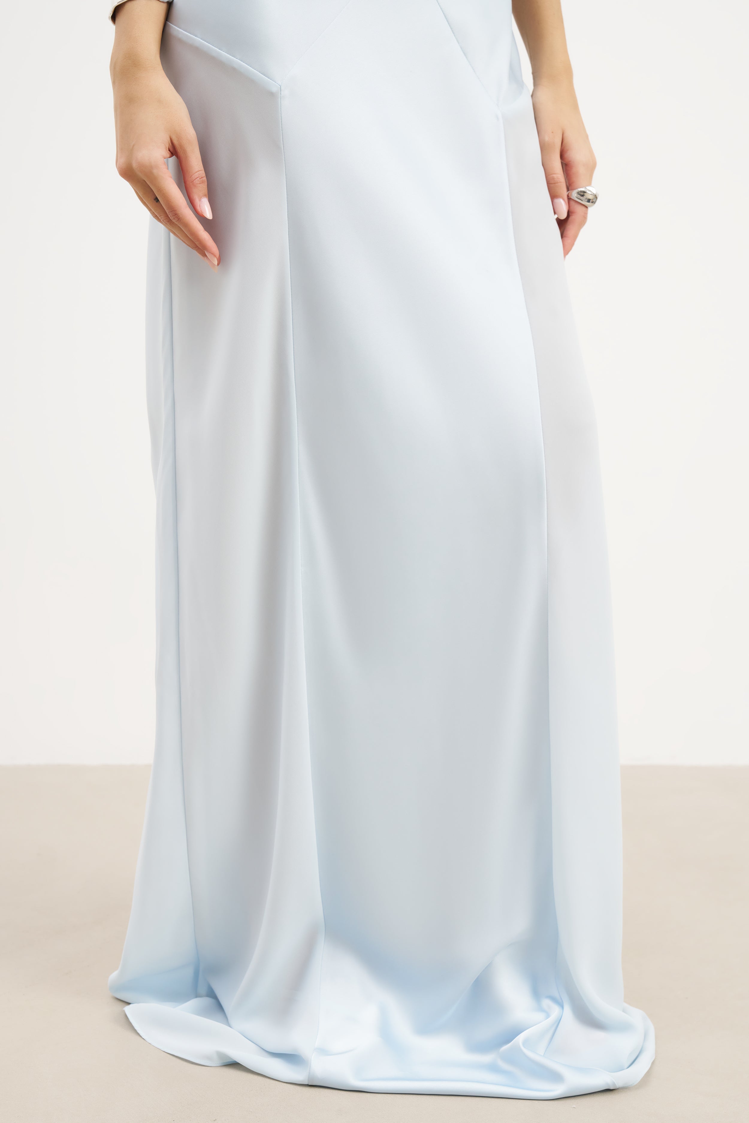 Cowl Neck Satin Panel Gown - Powder Blue
