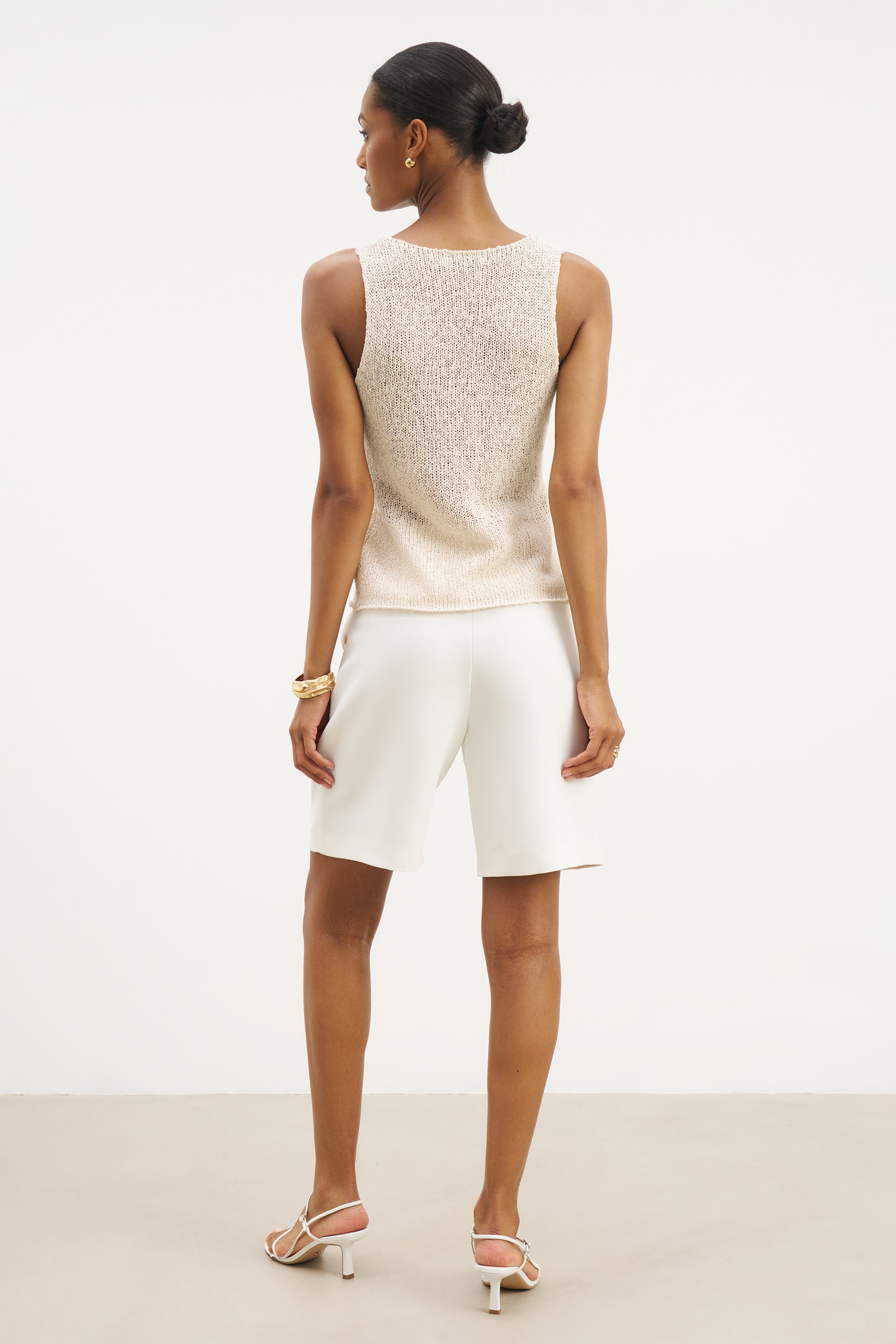 Crochet Knit V Neck Waistcoat - Cream