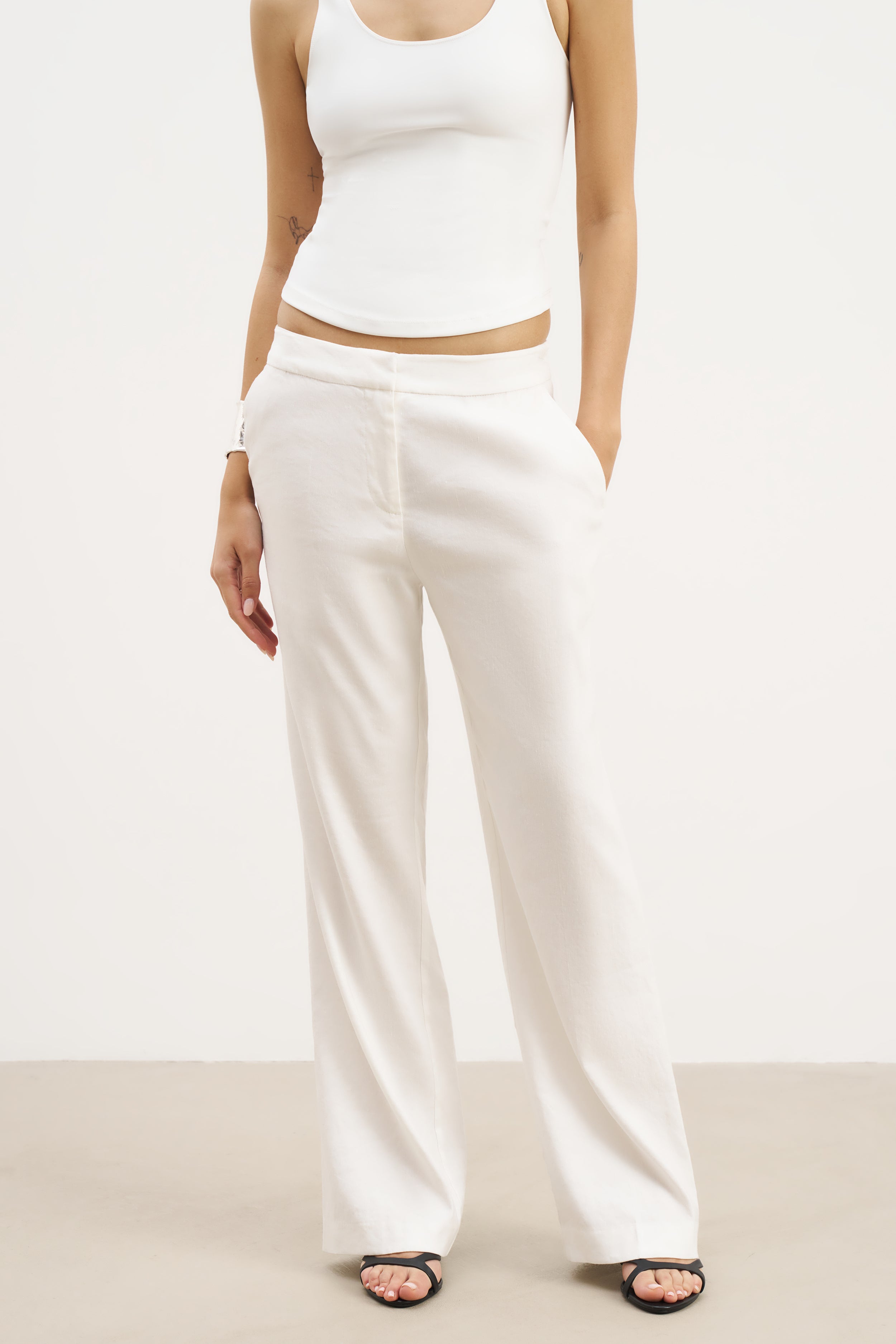 Tailored Linen Trousers - White