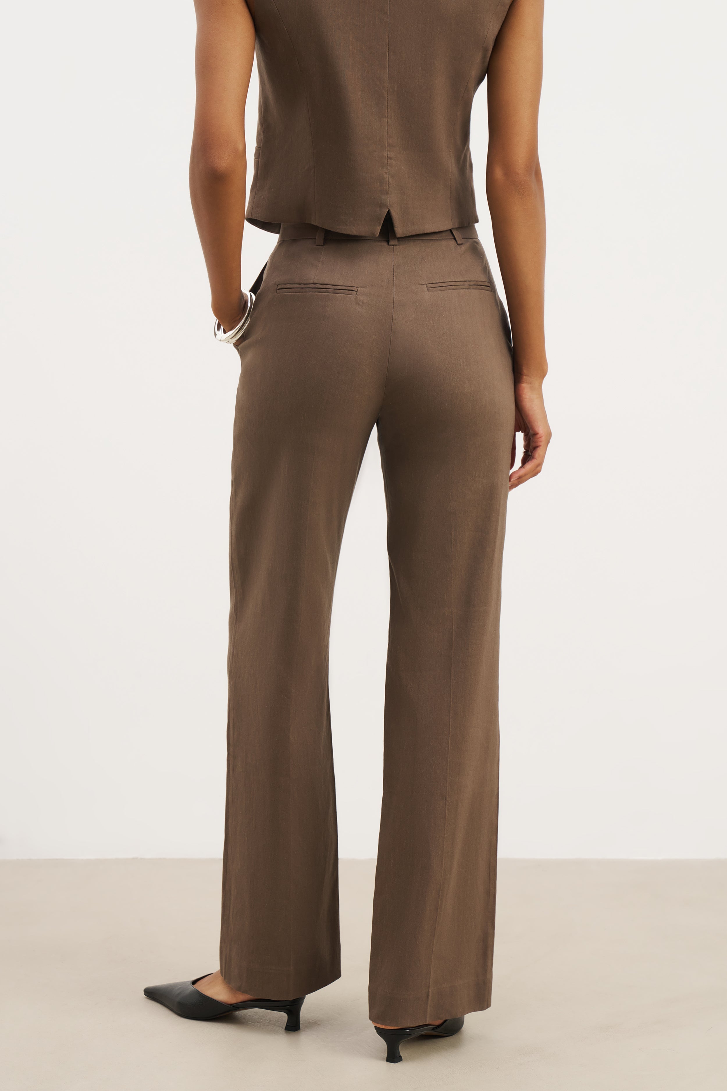 Tailored Linen High Rise Trousers - Truffle