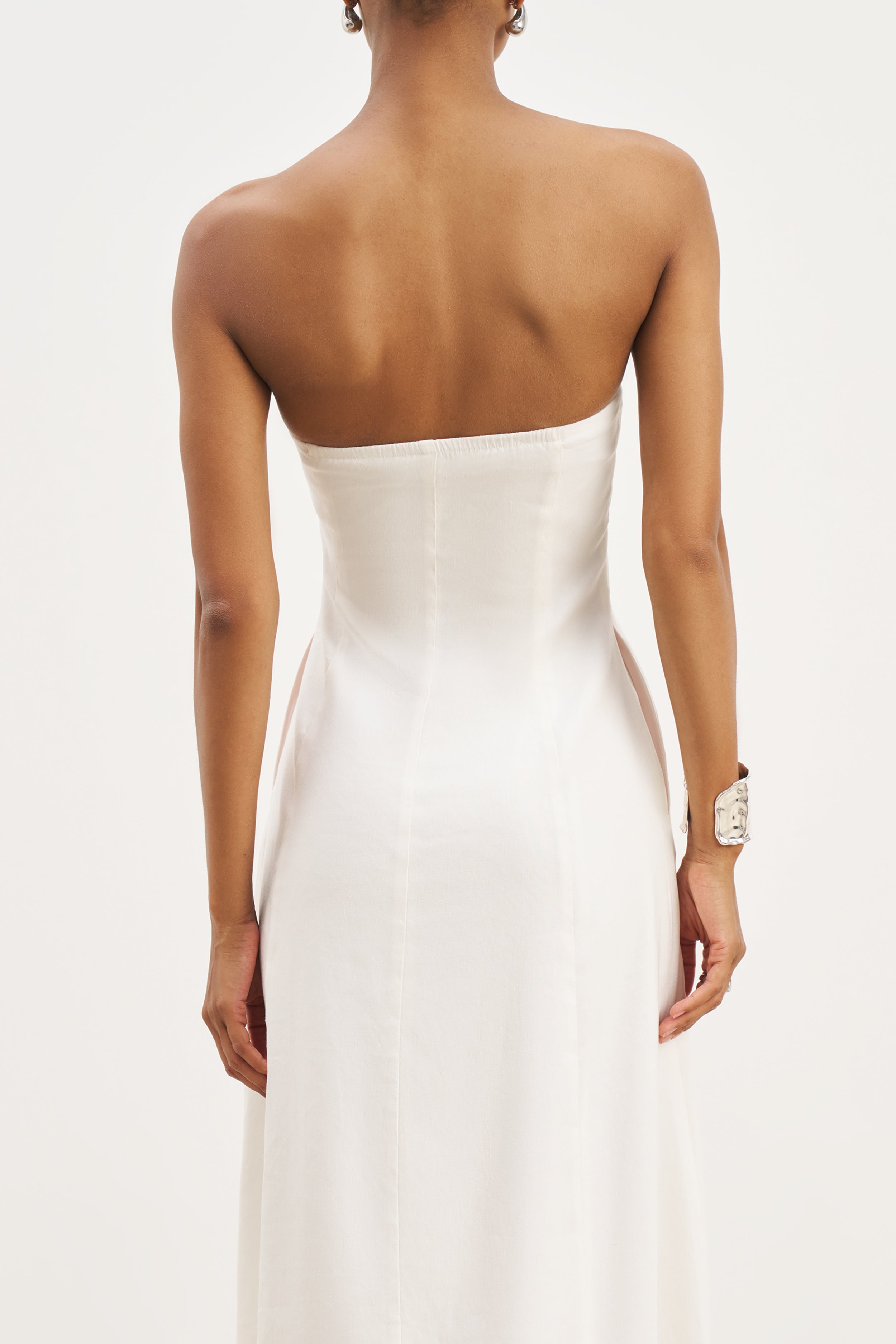 Strapless Linen A Line Maxi Dress - White