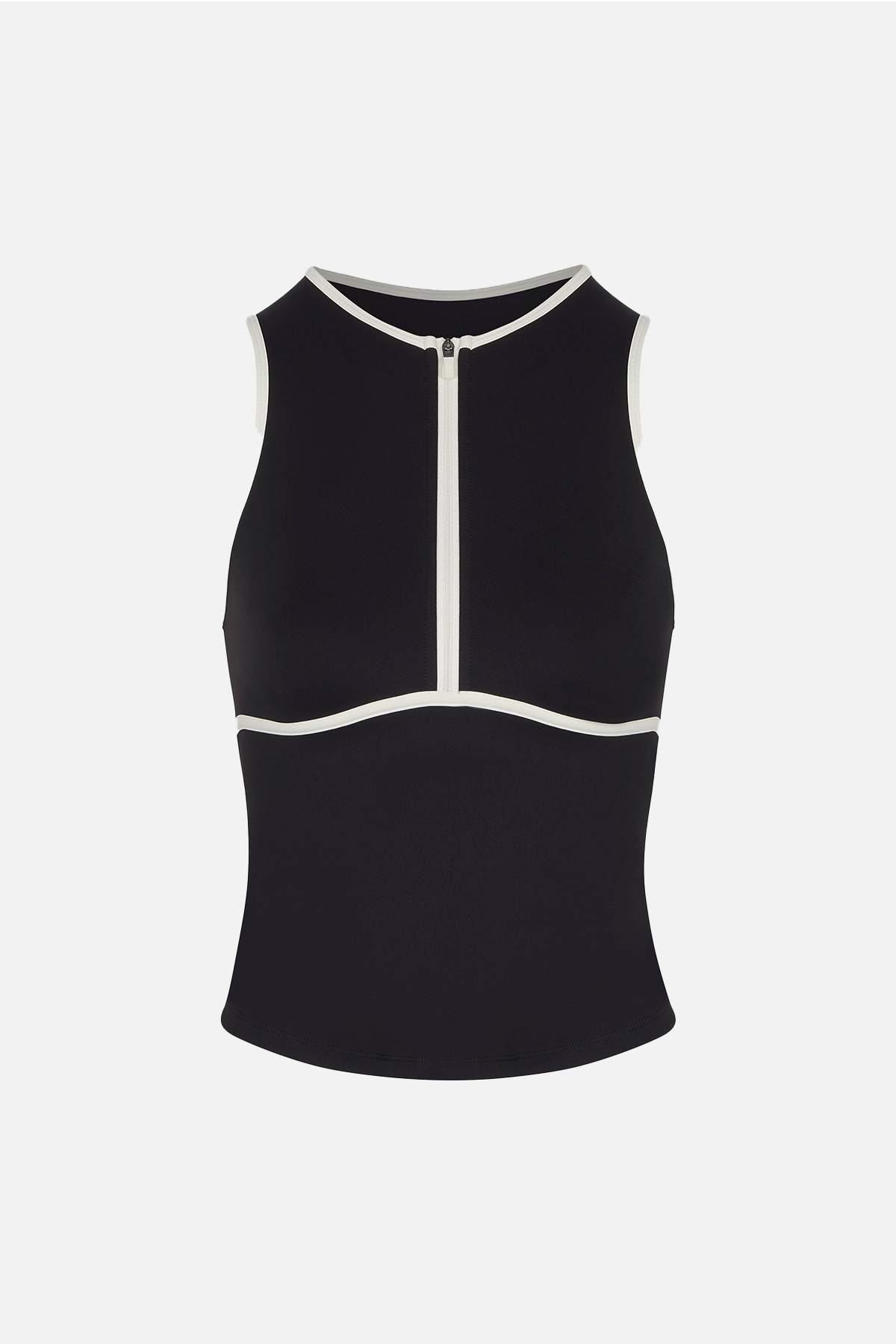 Base Contrast Trim Sleeveless Zip Up Jacket - Black/Tofu