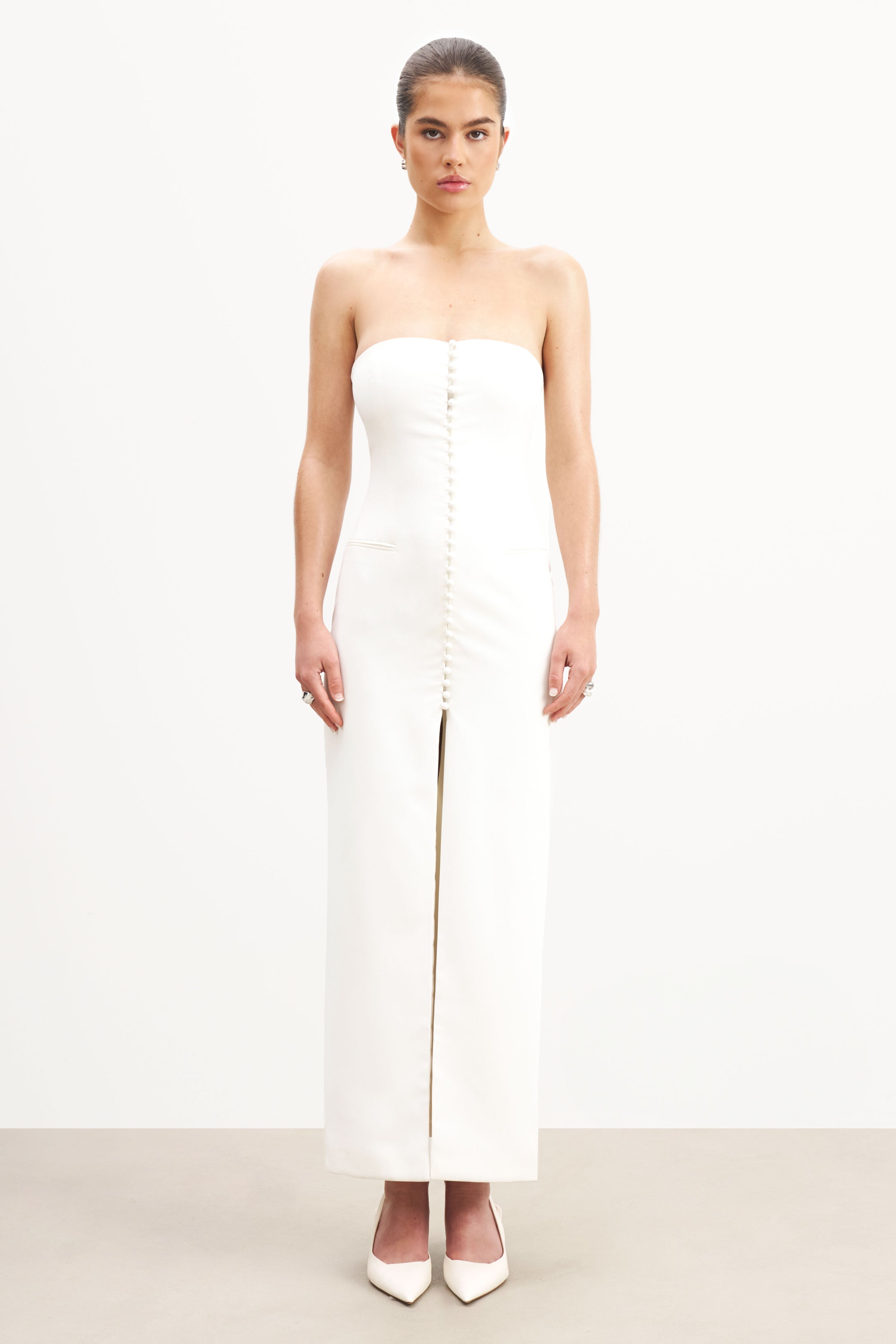 Strapless Peplum Maxi Dress - White