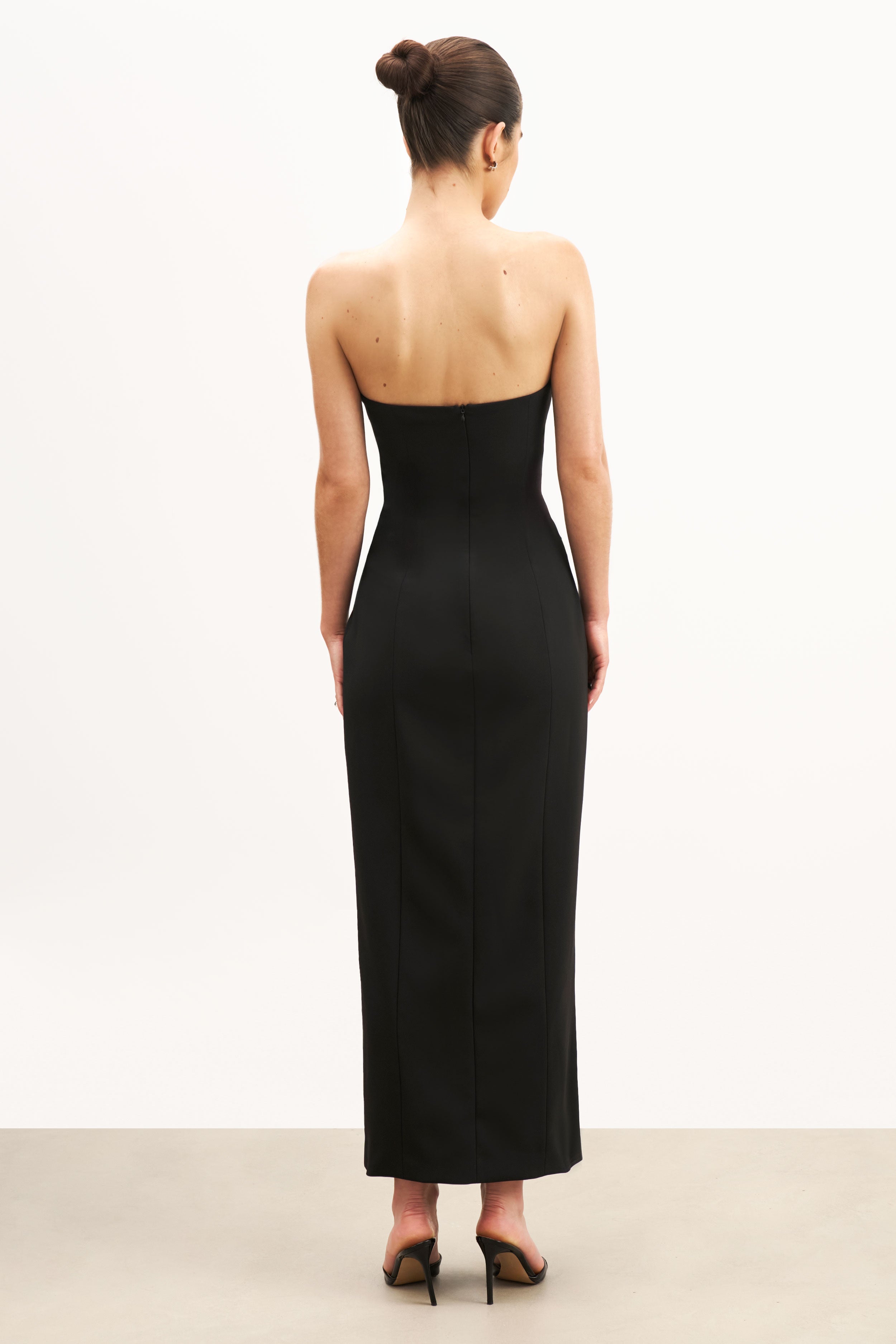 Strapless Peplum Maxi Dress - Black