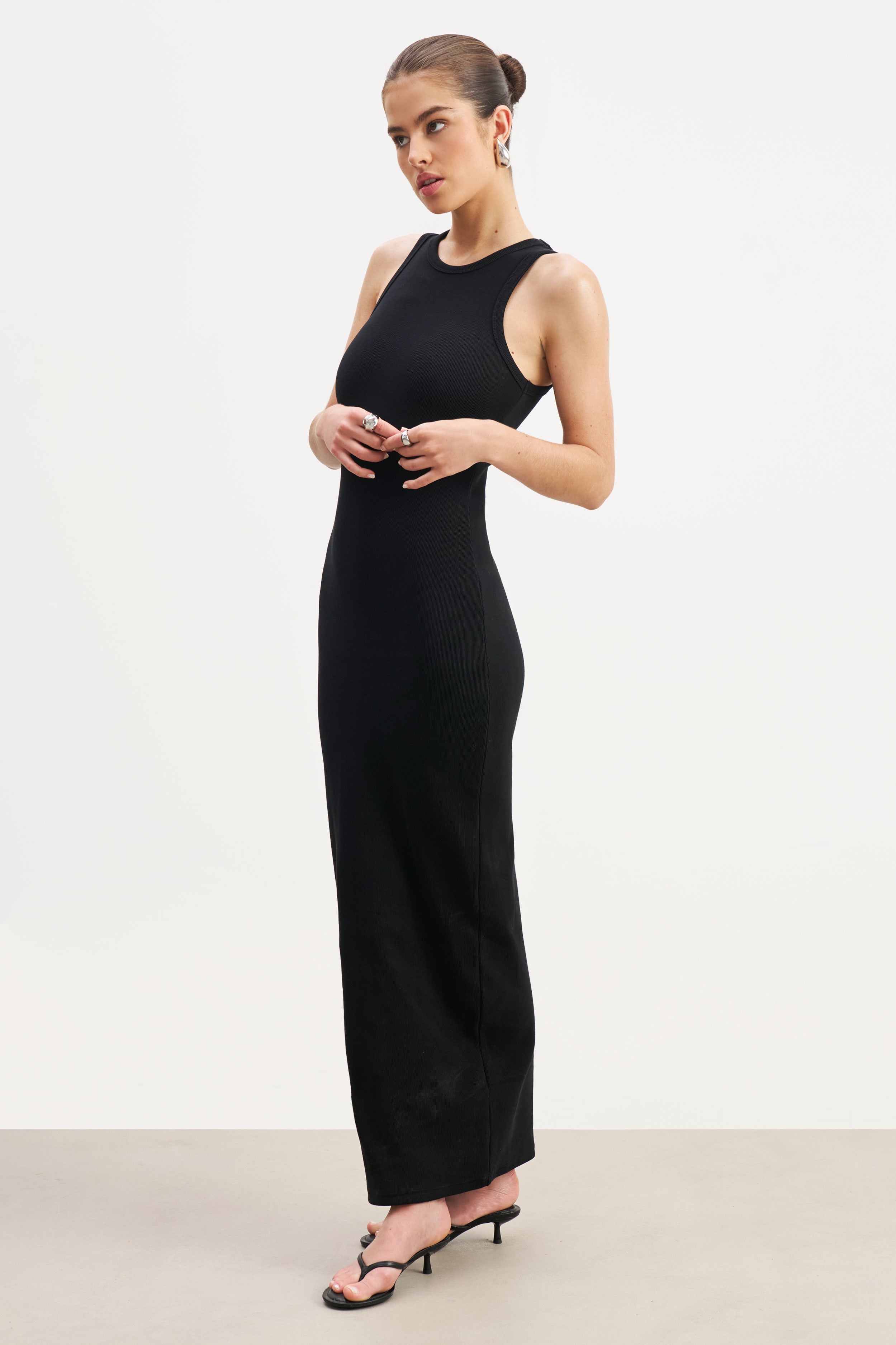 Heavy Ribbed Racer Maxi Dress - Black