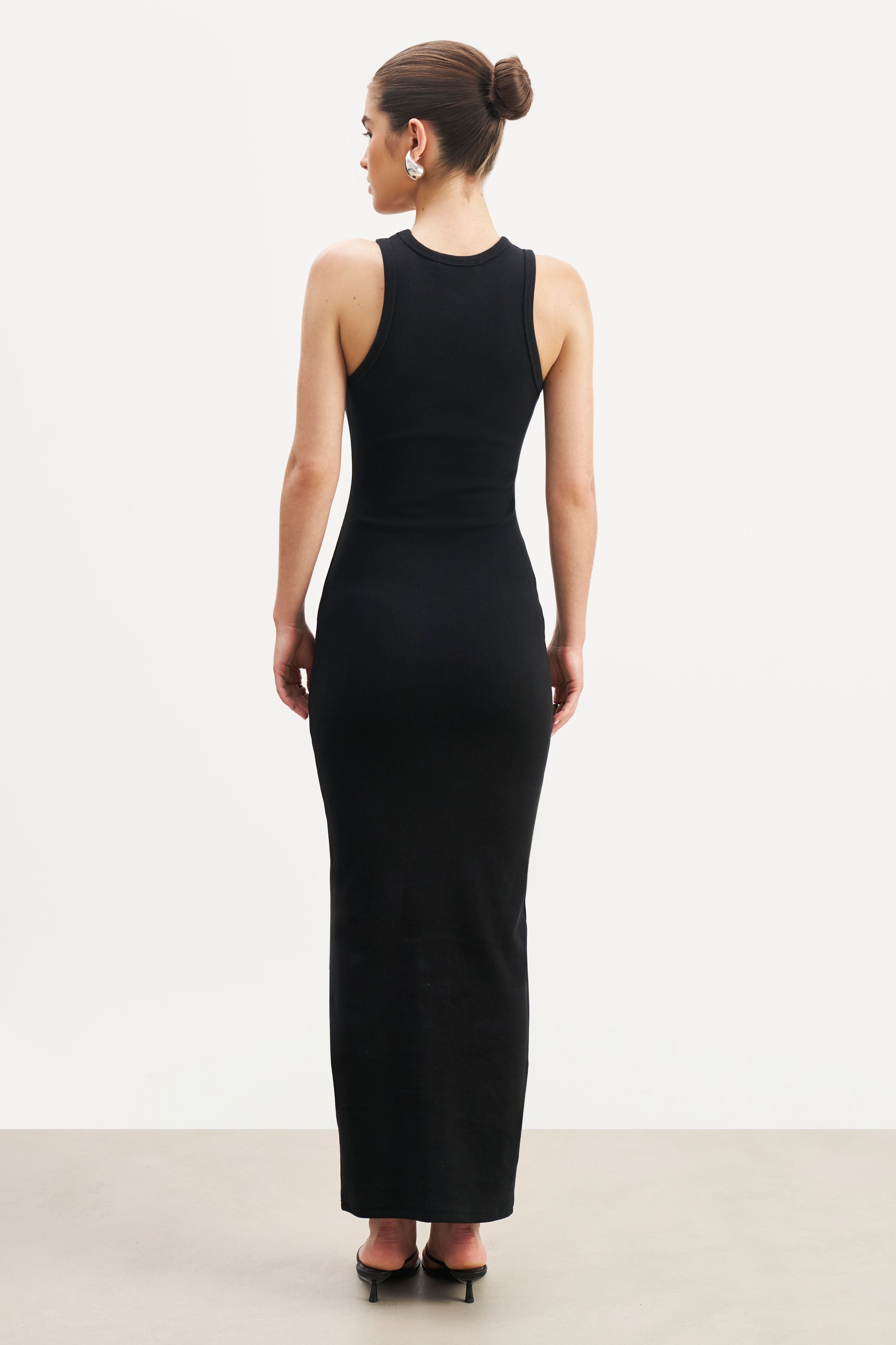 Heavy Ribbed Racer Maxi Dress - Black