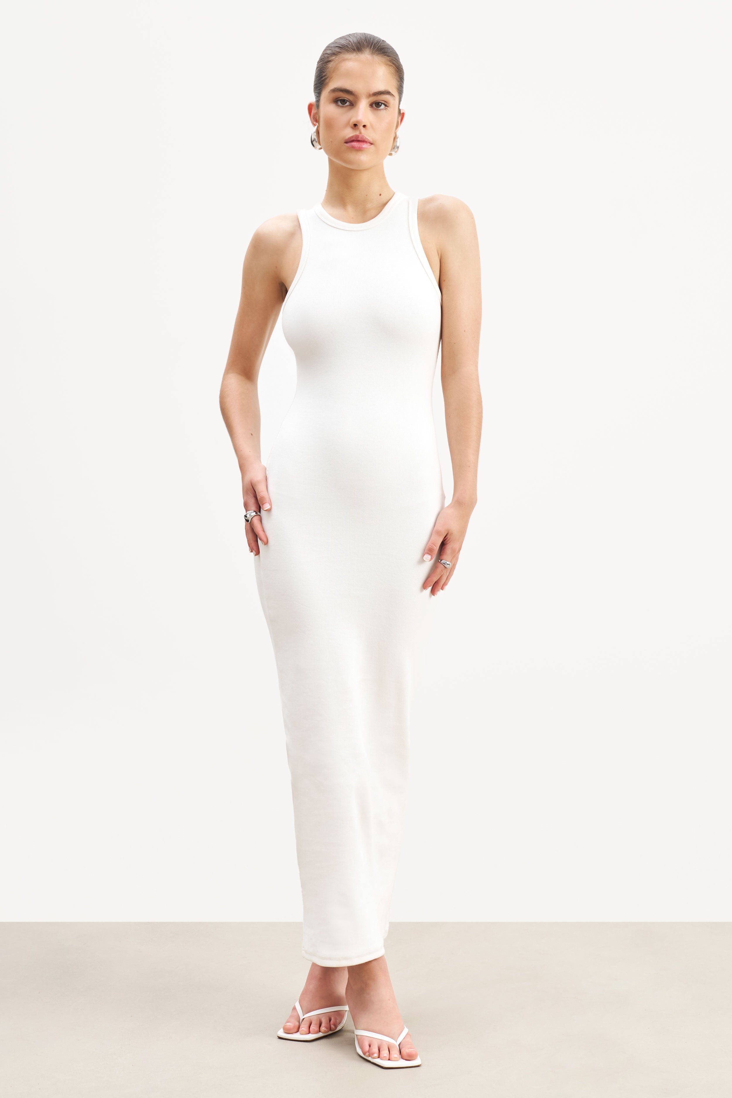 Heavy Ribbed Racer Maxi Dress - Ivory