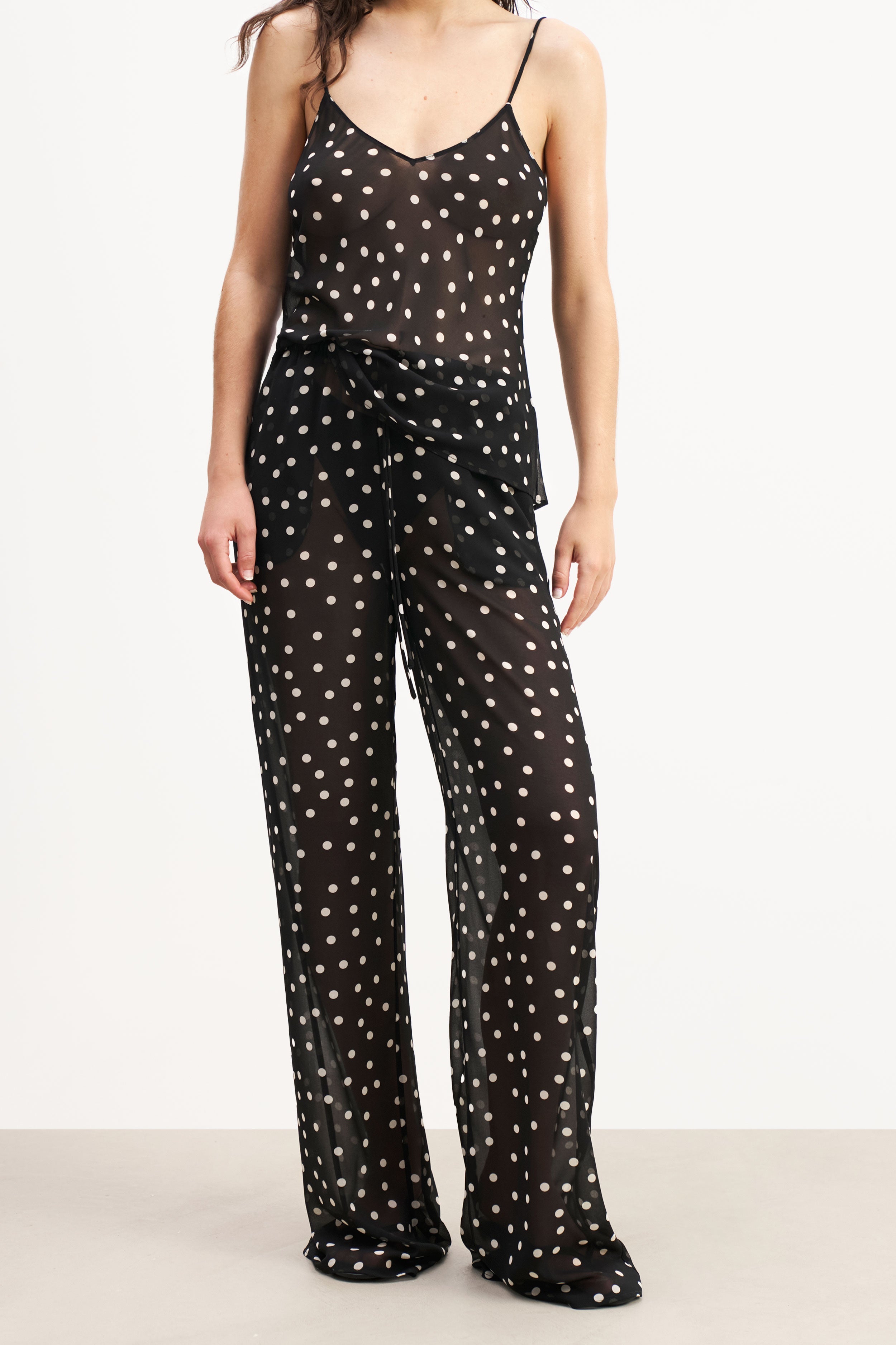 Chiffon V Neck Camisole Top - Maxi Polka Dot